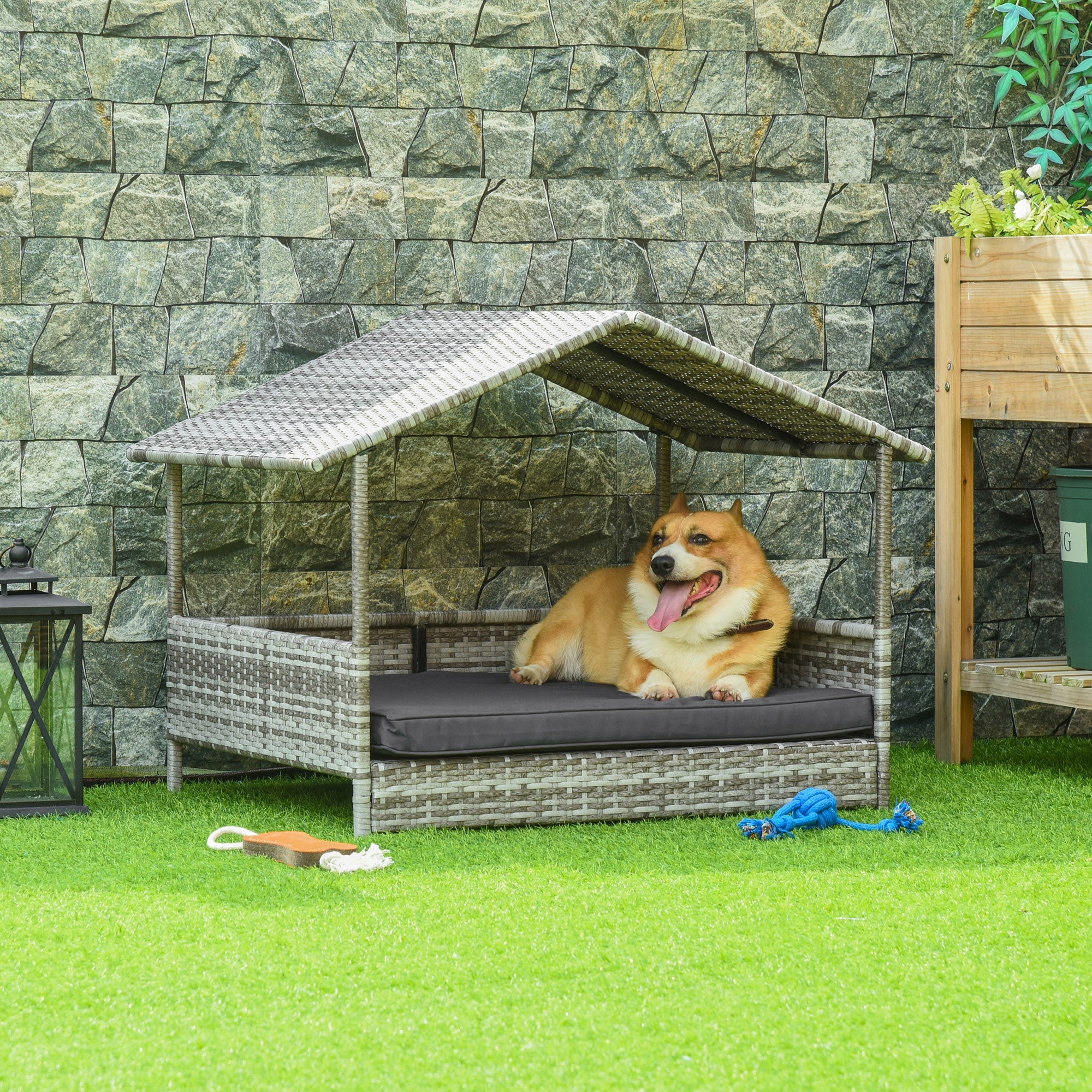 Logidon Rotan Hondenkennel met Kussen Grijs 69x98x70 cm