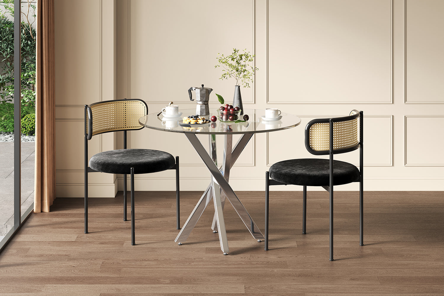 Logidon round dining table glass top 80x80cm silver modern design