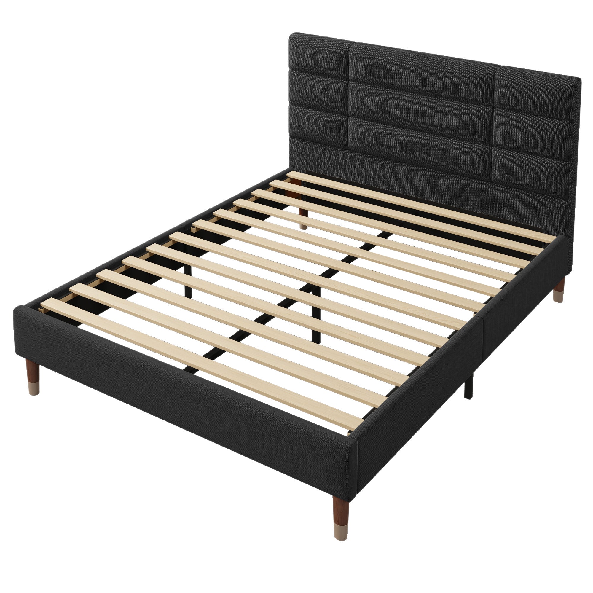 Logidon gestoffeerd bed 140x200 cm zwart linnen met hoofdeinde