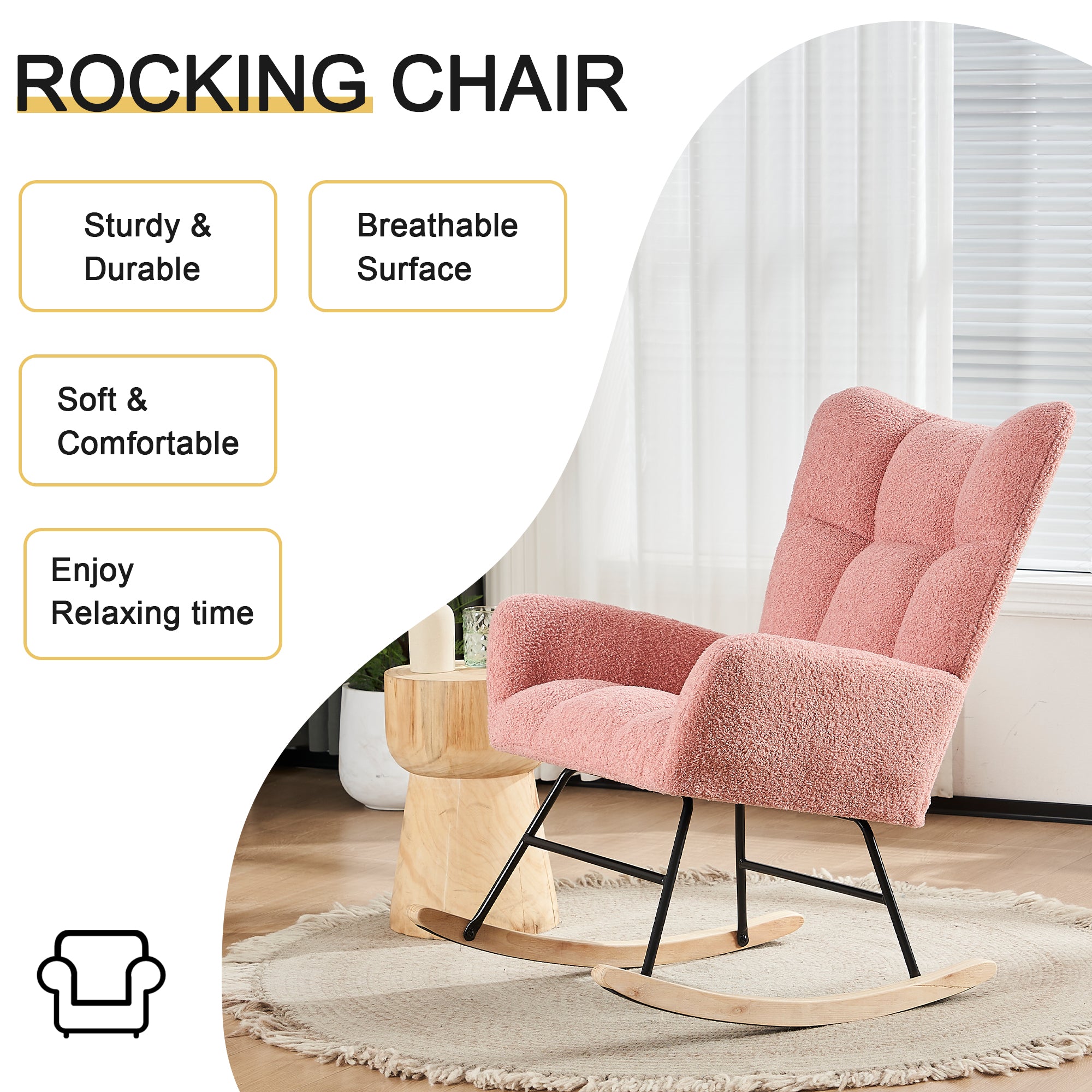 Logidon Moderne Schommelstoel Roze Met Hoge Rugleuning