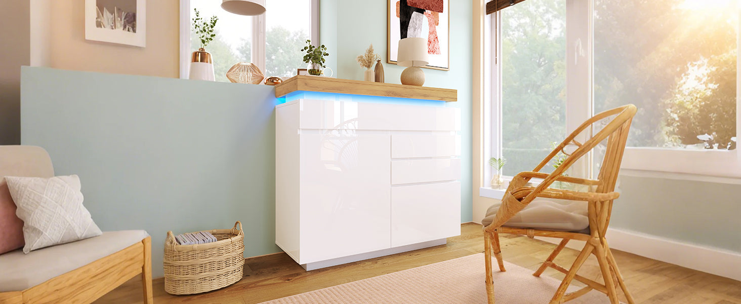 Logidon high gloss chest of drawers white LED lighting app control 2 doors