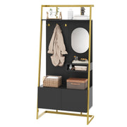 Logidon Modern Compact Wardrobe Box Mirror Shoe Bench Black 78 x 38.5 x 180.5 cm