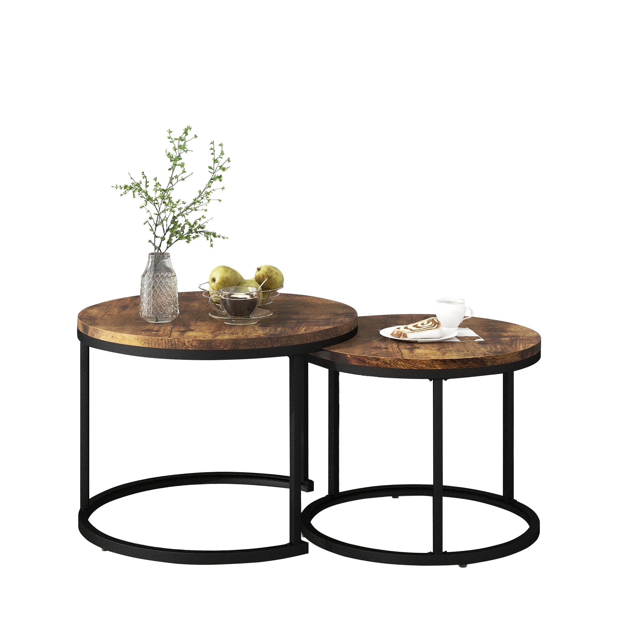 Logidon ronde salontafels set van 2 bruin nestbaar MDF