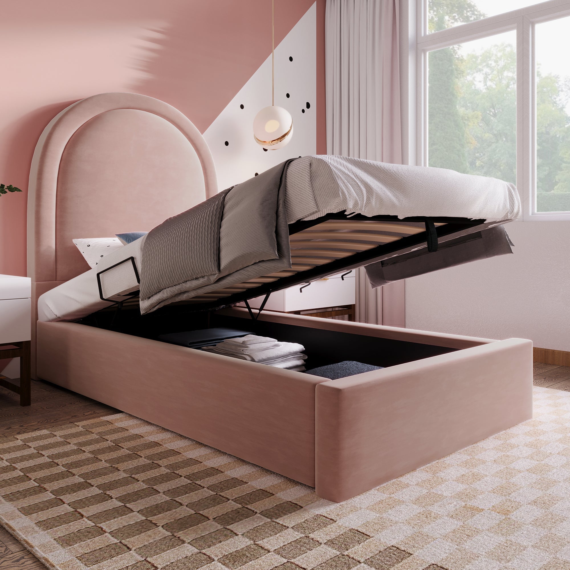 Logidon gestoffeerd bed kinderbed roze 90x200 cm met matras