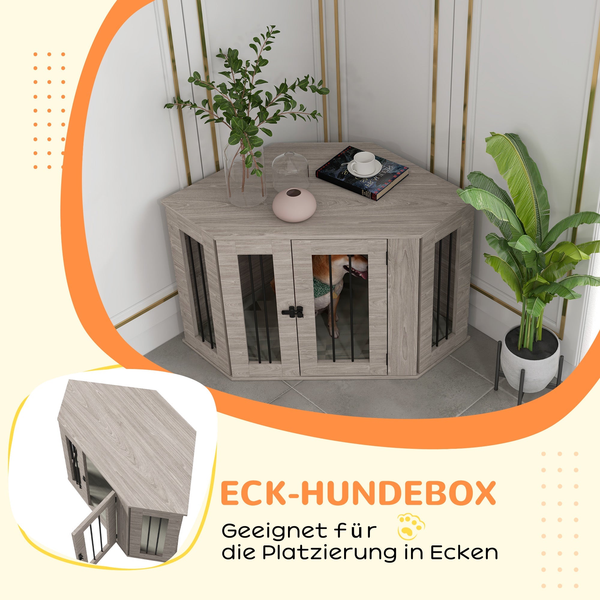 Logidon hondenkooi walnoot 104x55x63 cm met kussen en deursluiting