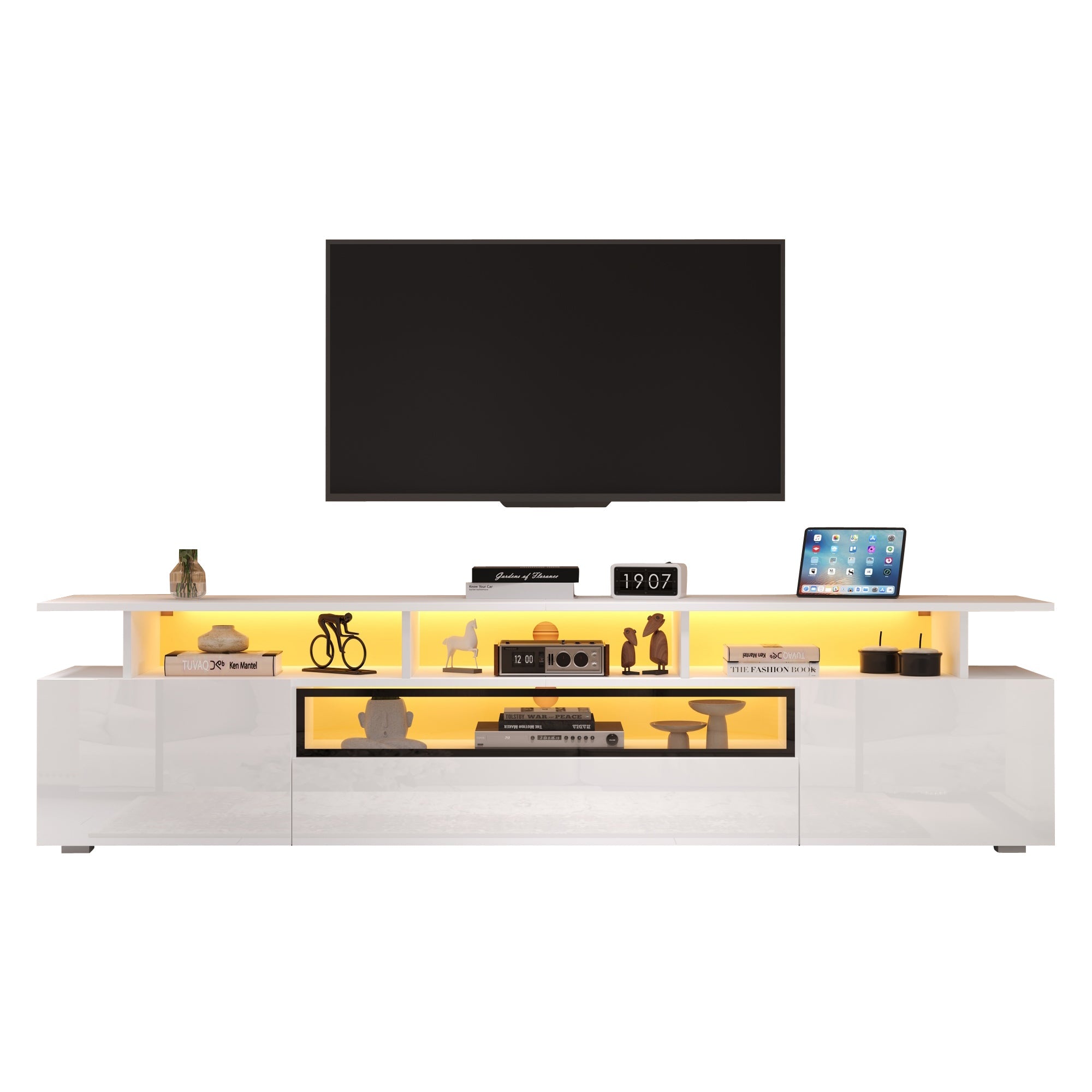 Logidon TV-meubel wit 180x38x45 cm met LED-verlichting 2 deuren 1 lade
