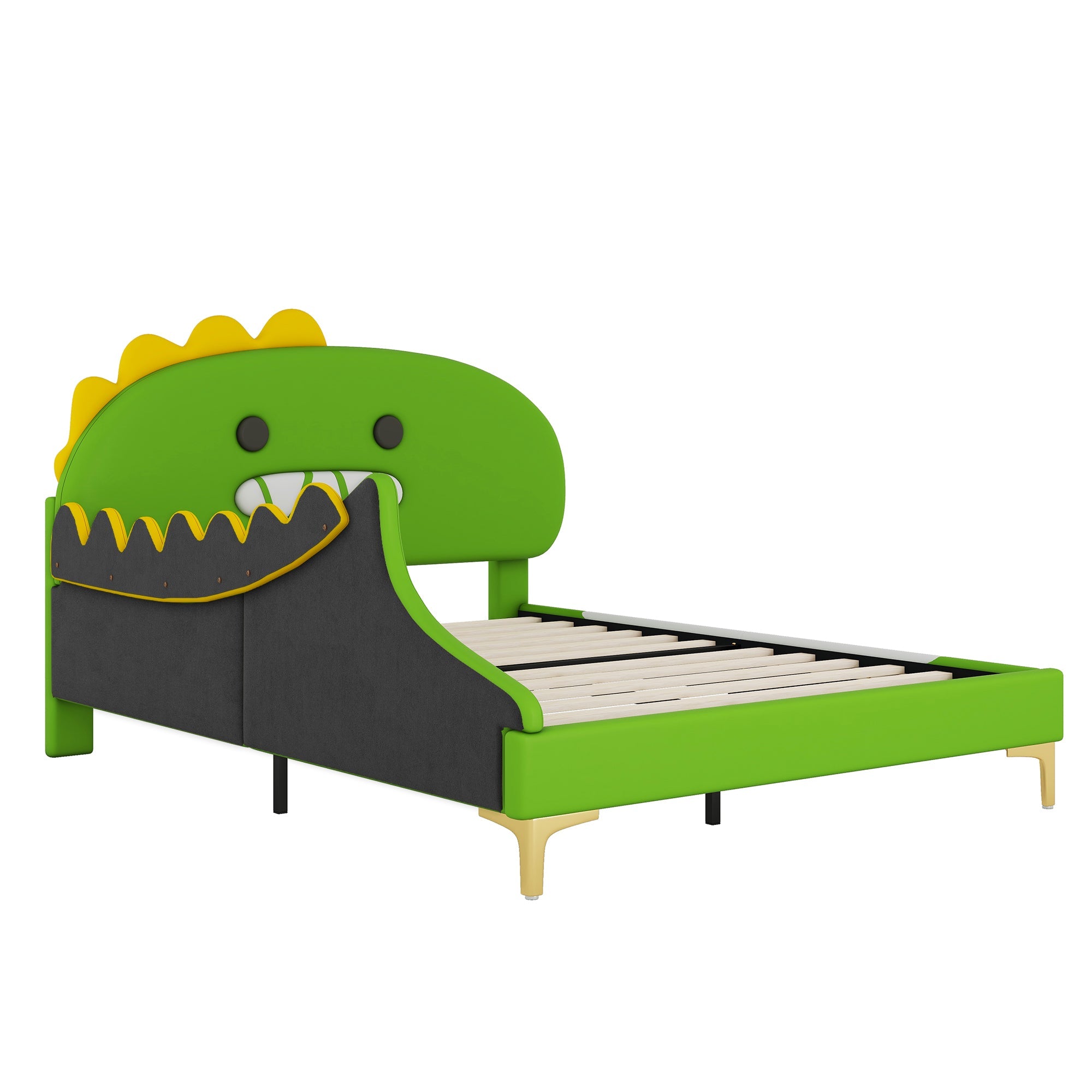 Logidon Dino kinderbed 140x200cm groene cartoon dinosaurusvorm