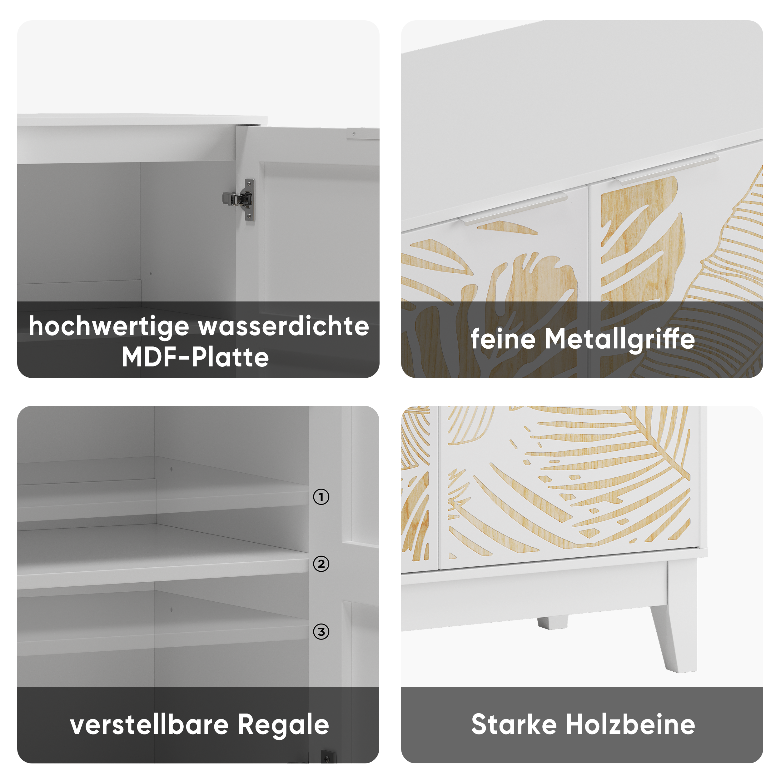Logidon 80 cm vintage buffetkast wit met houtsnijwerk 2 deuren