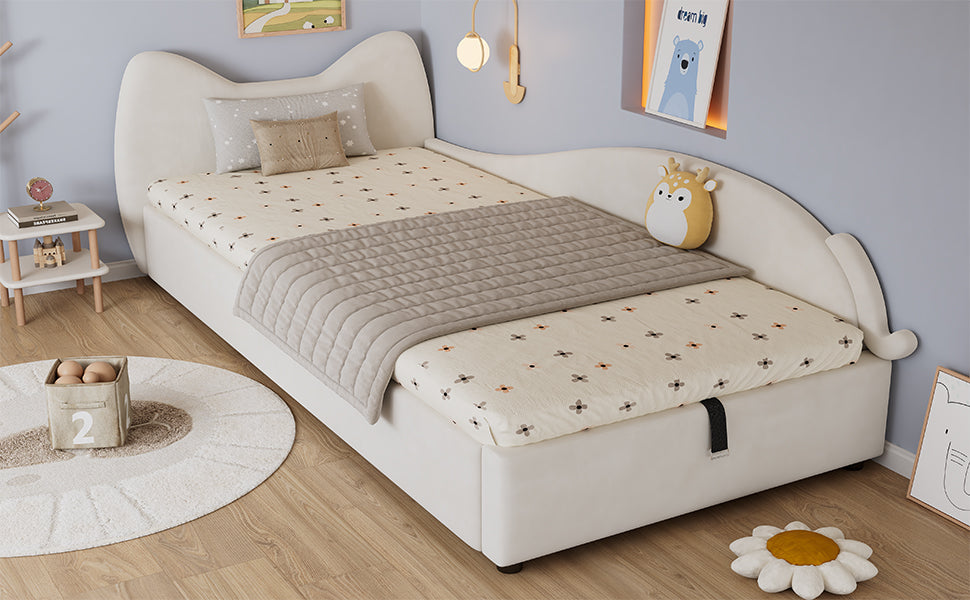 Logidon gestoffeerd bed 90x200 beige cat design hydraulische opbergruimte