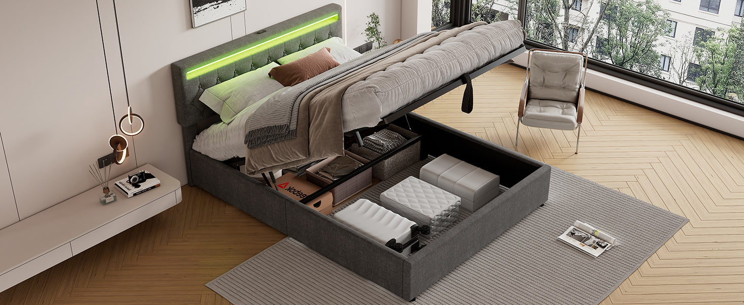 Logidon grijs gestoffeerd bed 160x200 cm met LED Ambient USB-C