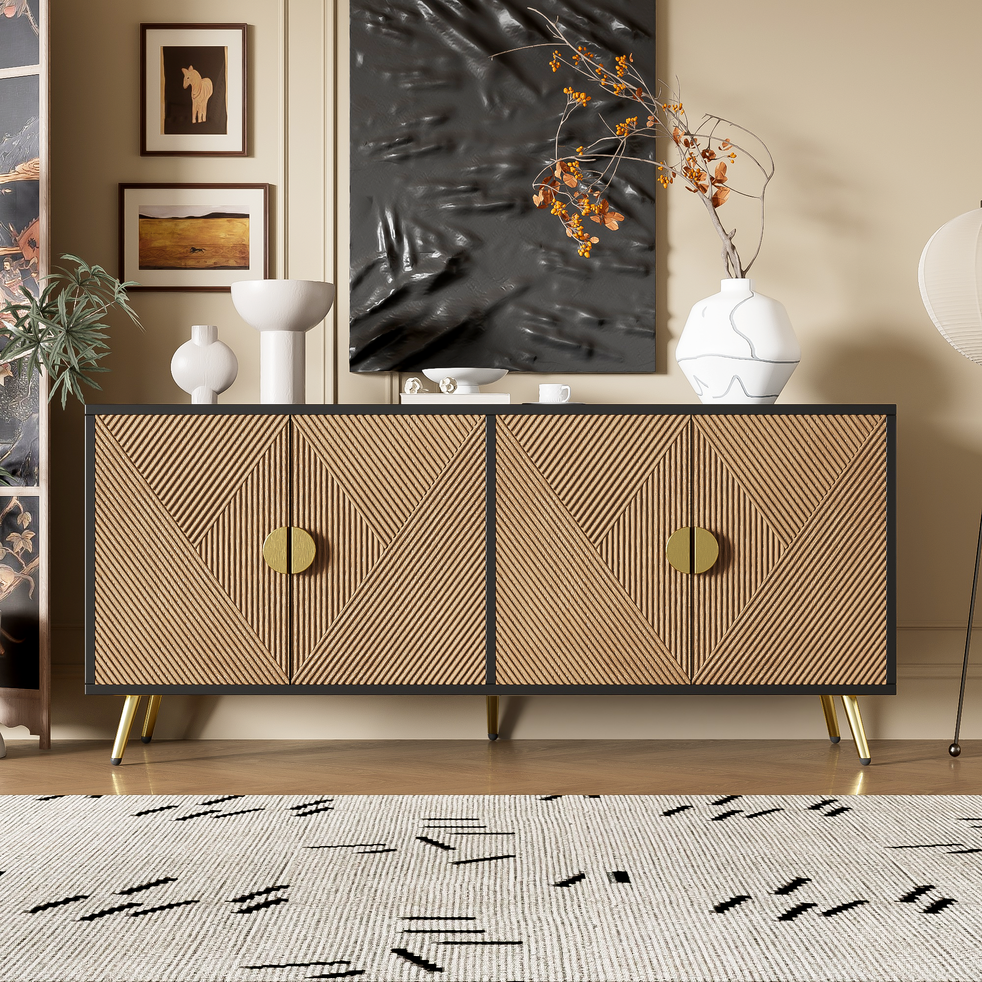 Logidon Dressoir 160 cm Bruin Vier Deuren Met Gouden Handgrepen