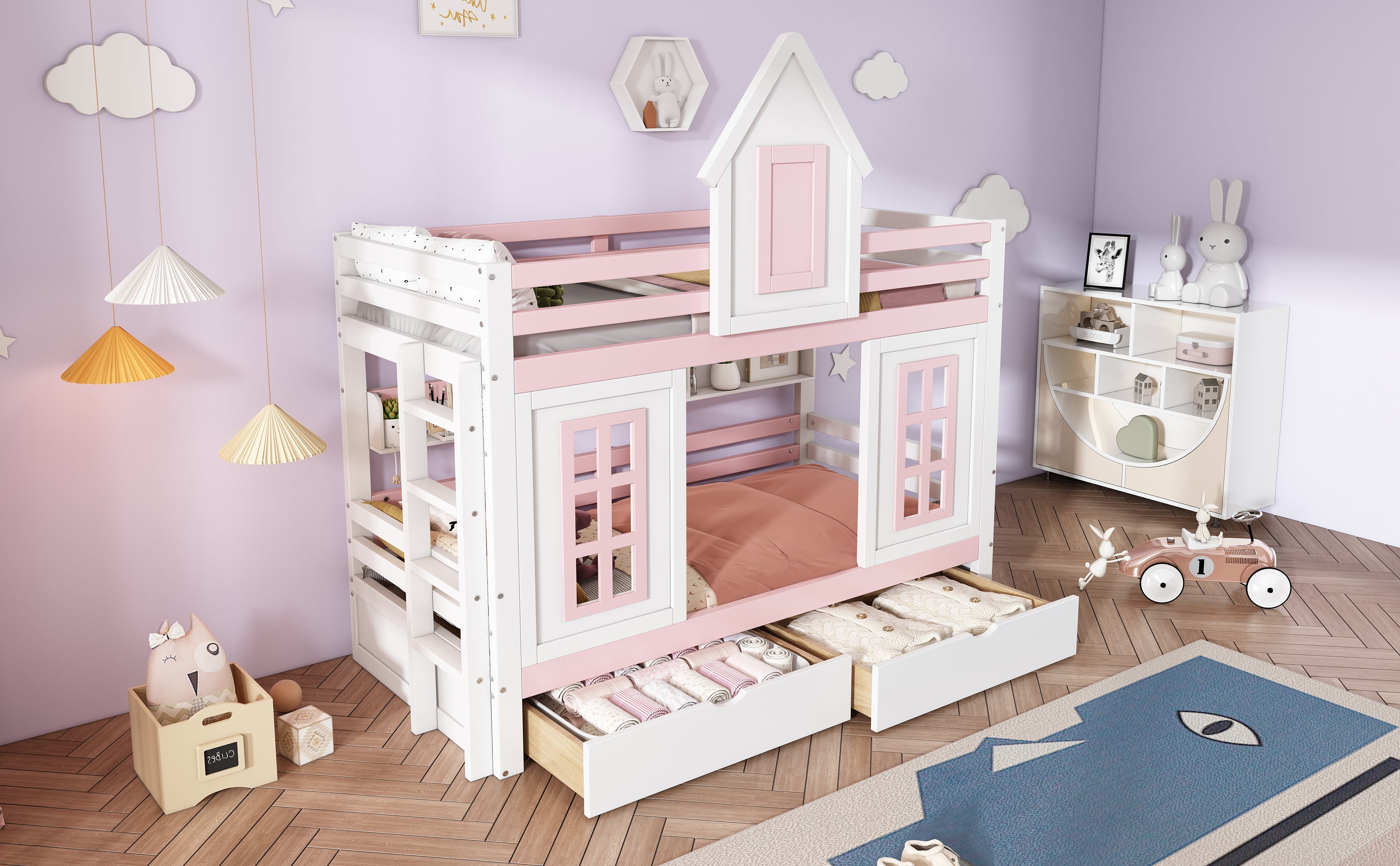 Logidon stapelbed prinsessenbed 90x200 wit roze