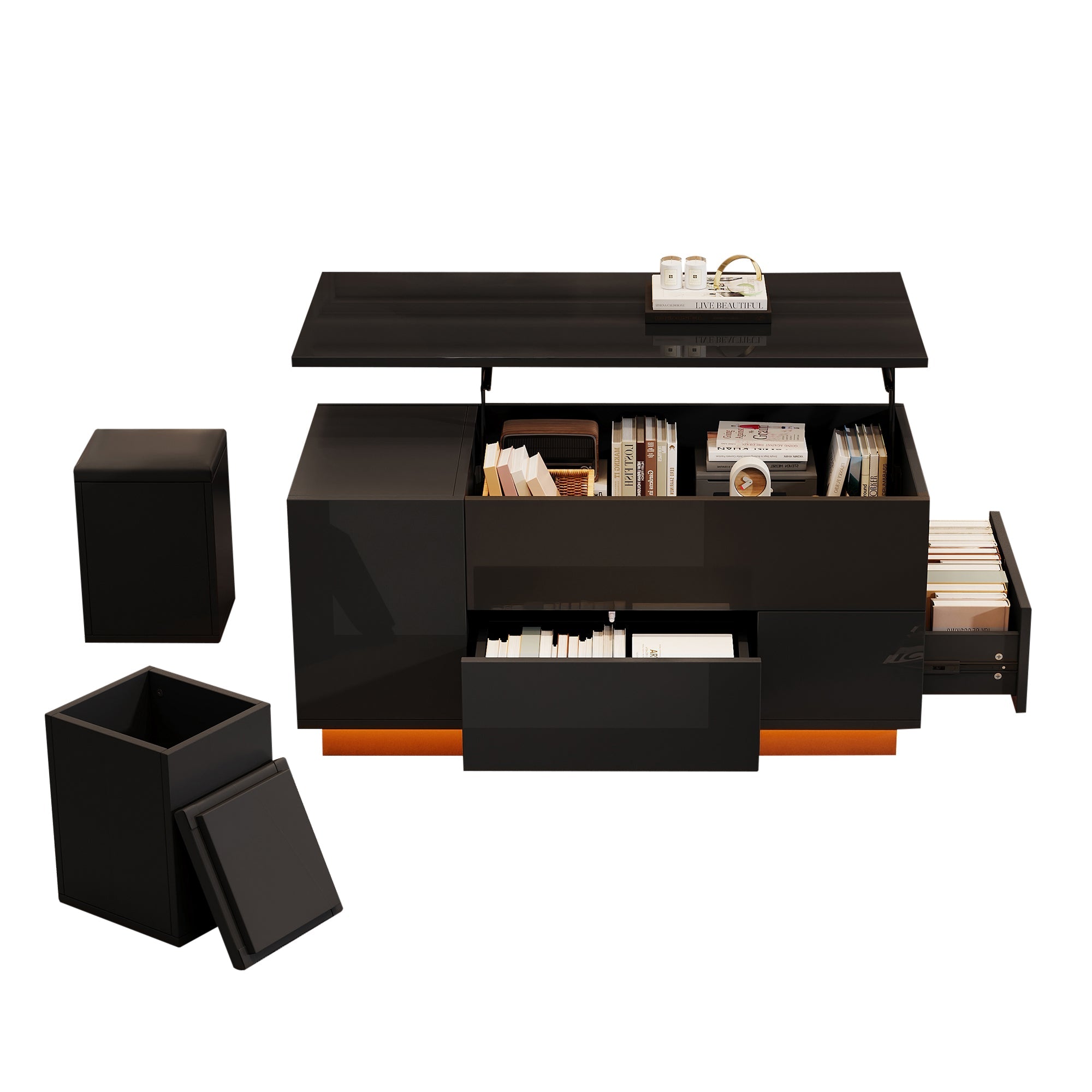 Logidon 4-in-1 in hoogte verstelbare salontafel zwart 100x50x45 cm LED