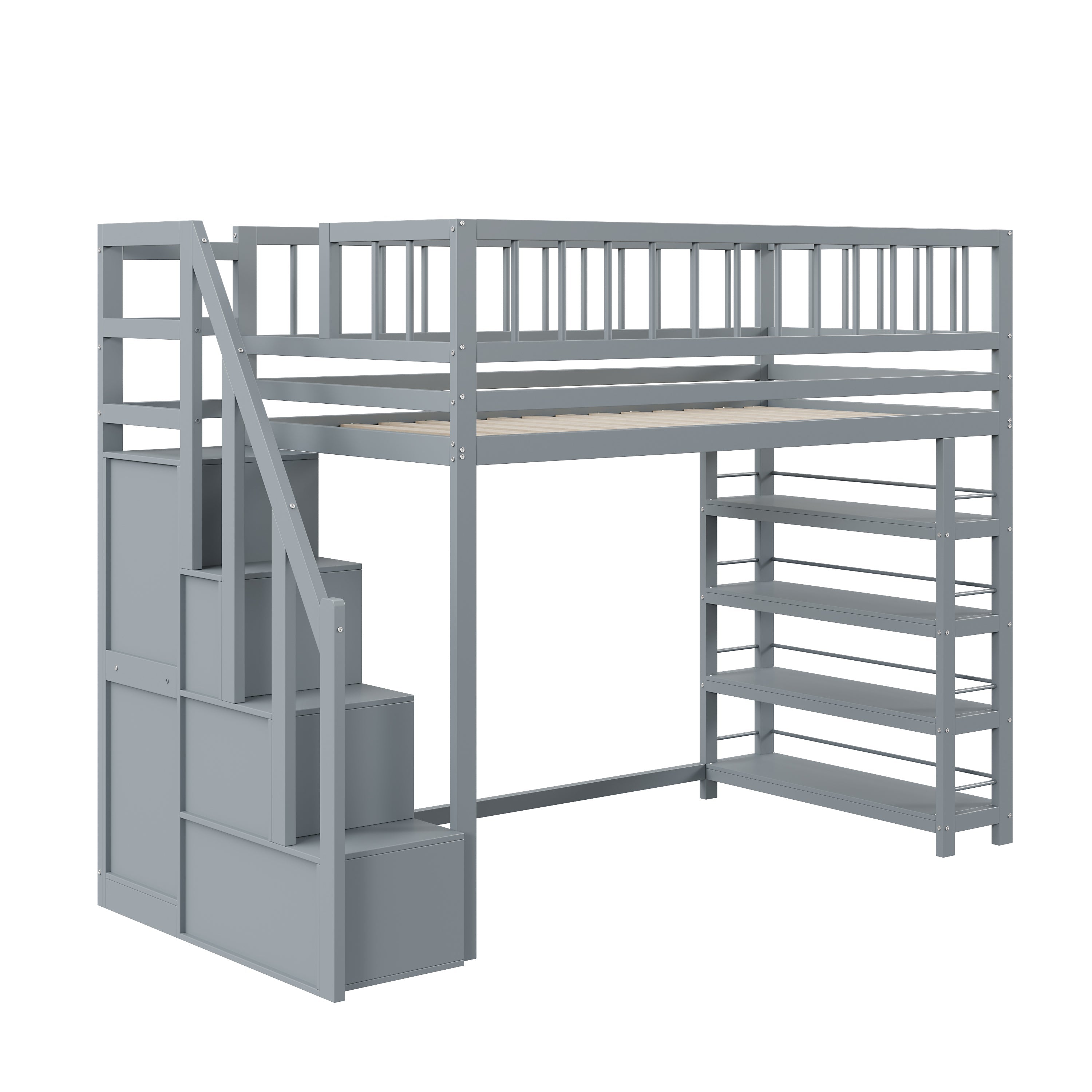 Logidon hoogslaper 90x200 grijs met kledingkast en planken