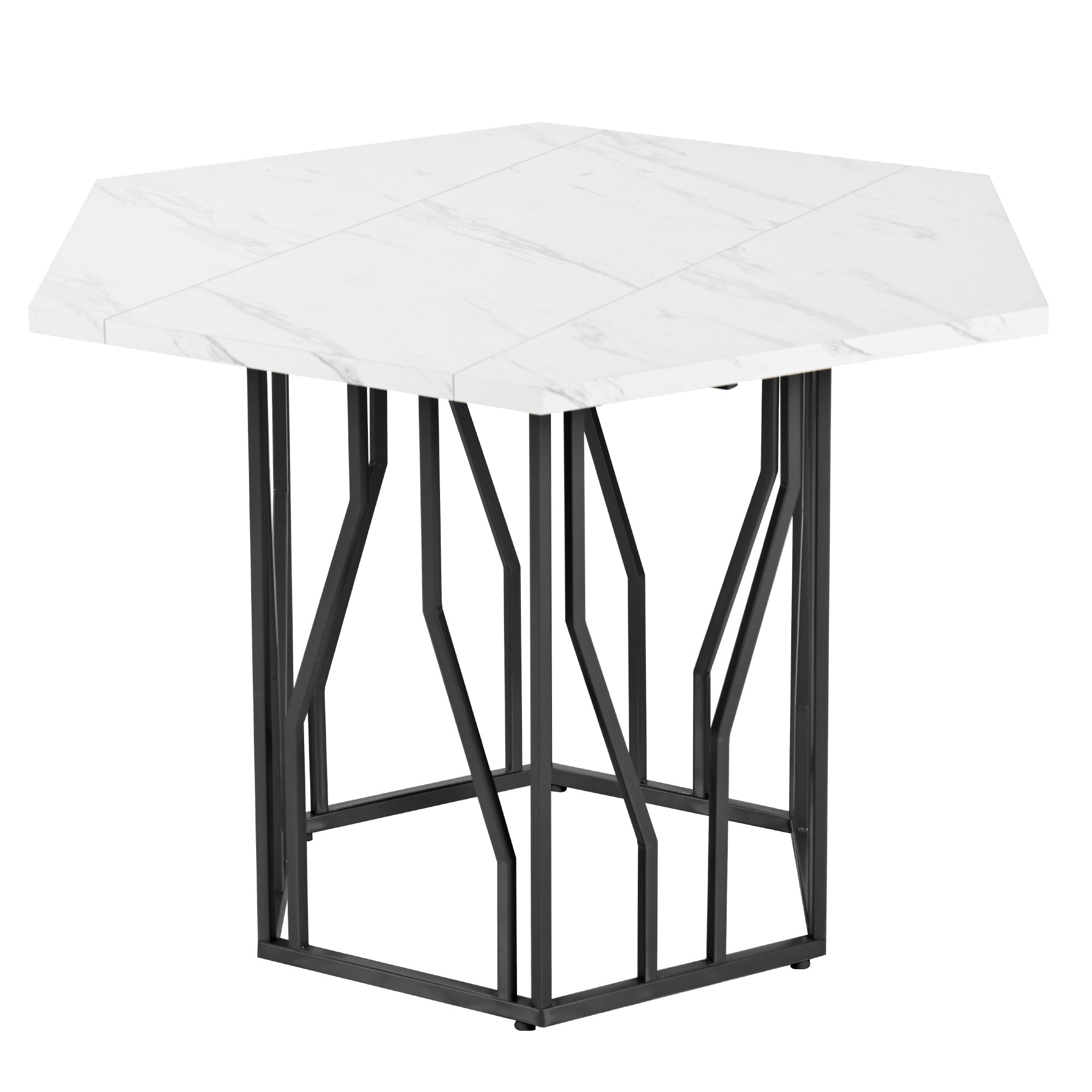 Logidon moderne zeshoekige marmeren tafel, 115,5 x 100 cm, zwart frame