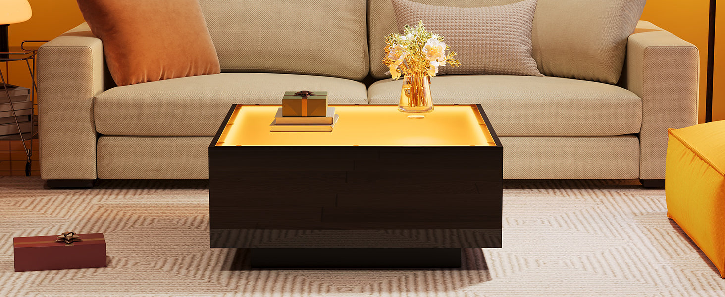 Logidon salontafel 70x70 cm glazen tafelblad LED zwart