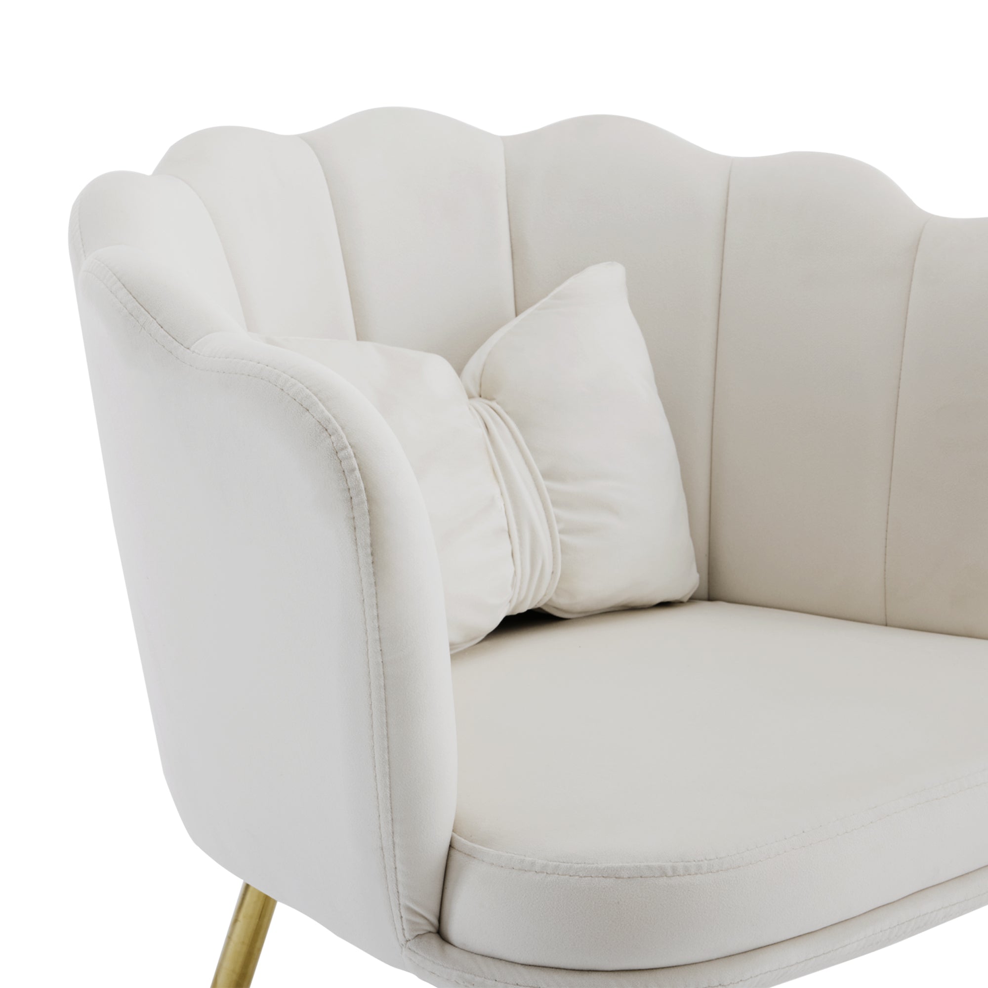 Logidon Vier fluwelen woonstoelen beige met bloemblaadjes aan de achterkant, gouden poten