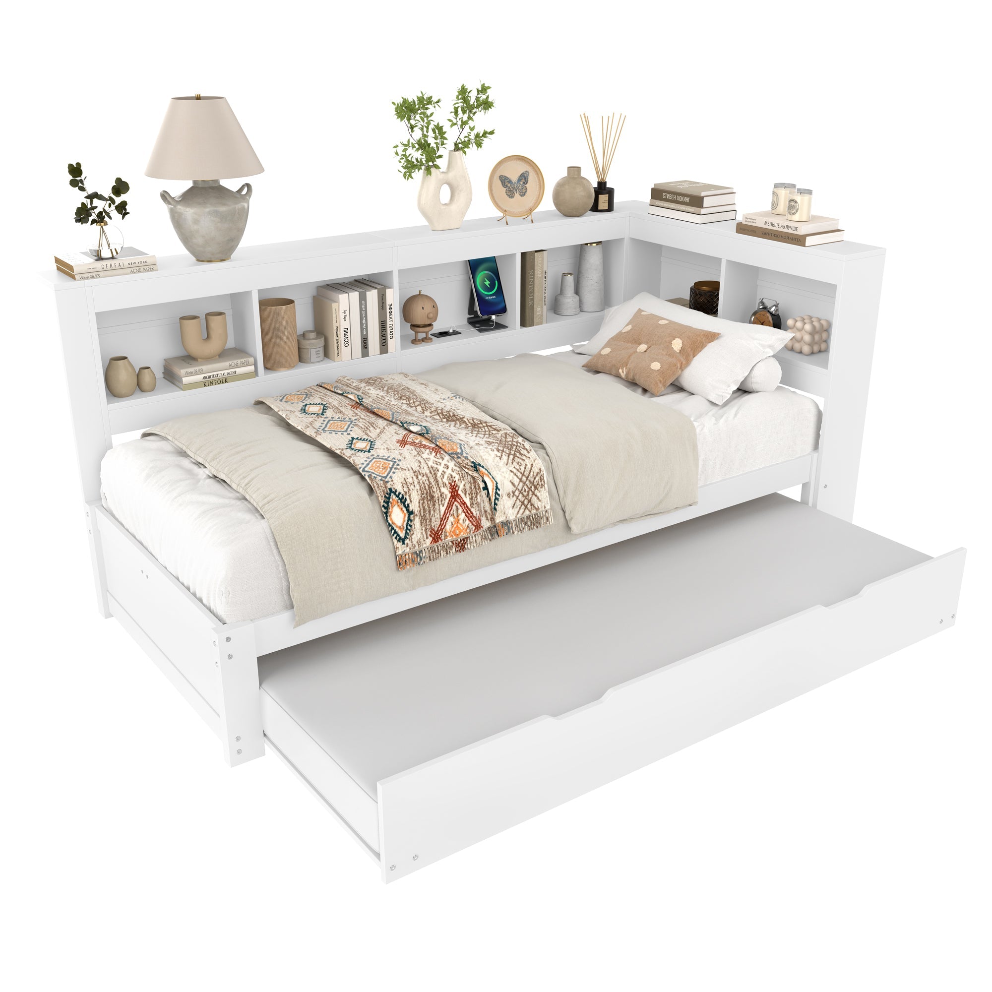 Logidon Daybed 90x200 cm witte slaapbank met USB-aansluiting