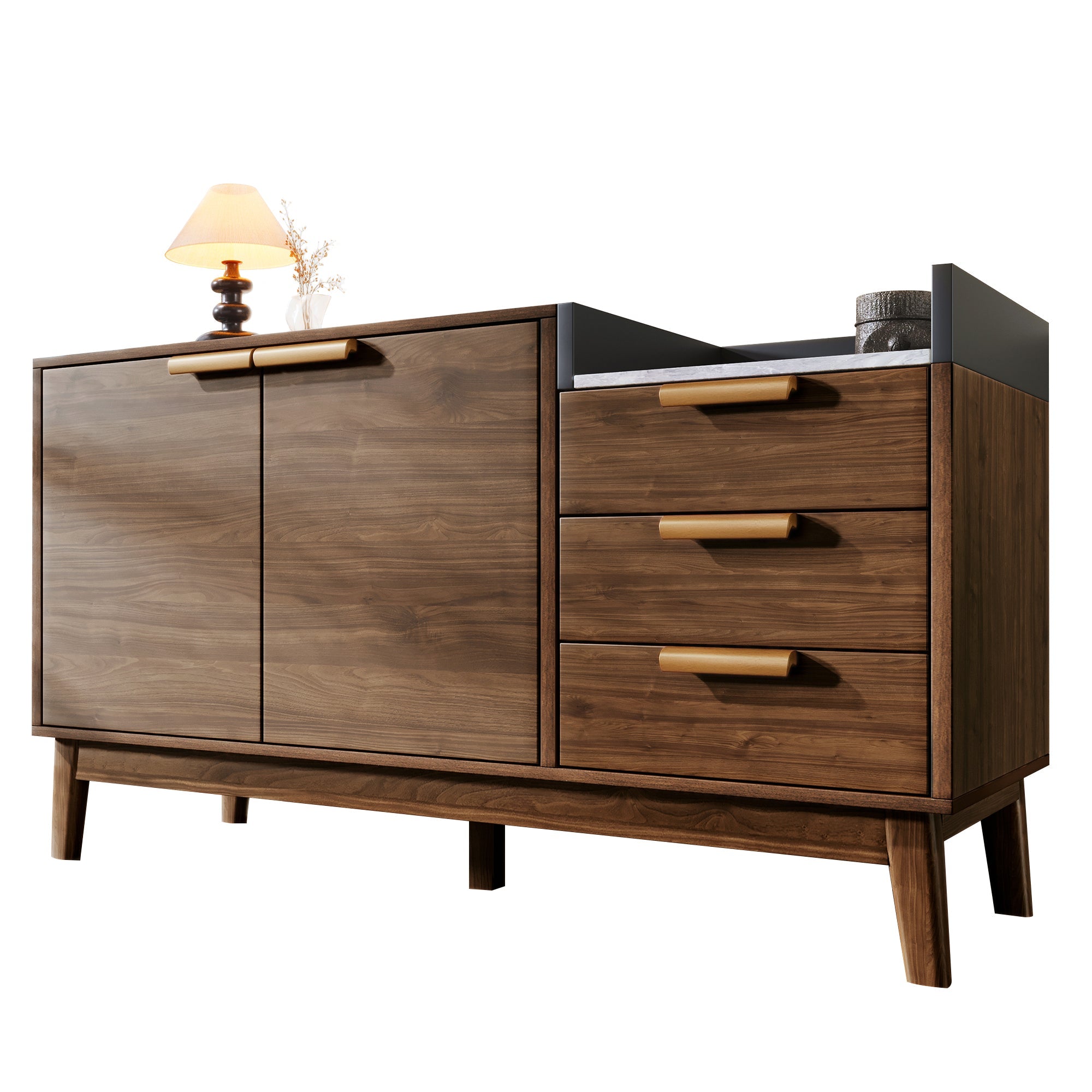 Logidon woonkamer ladekast eiken decor marmerlook blad 3 lades