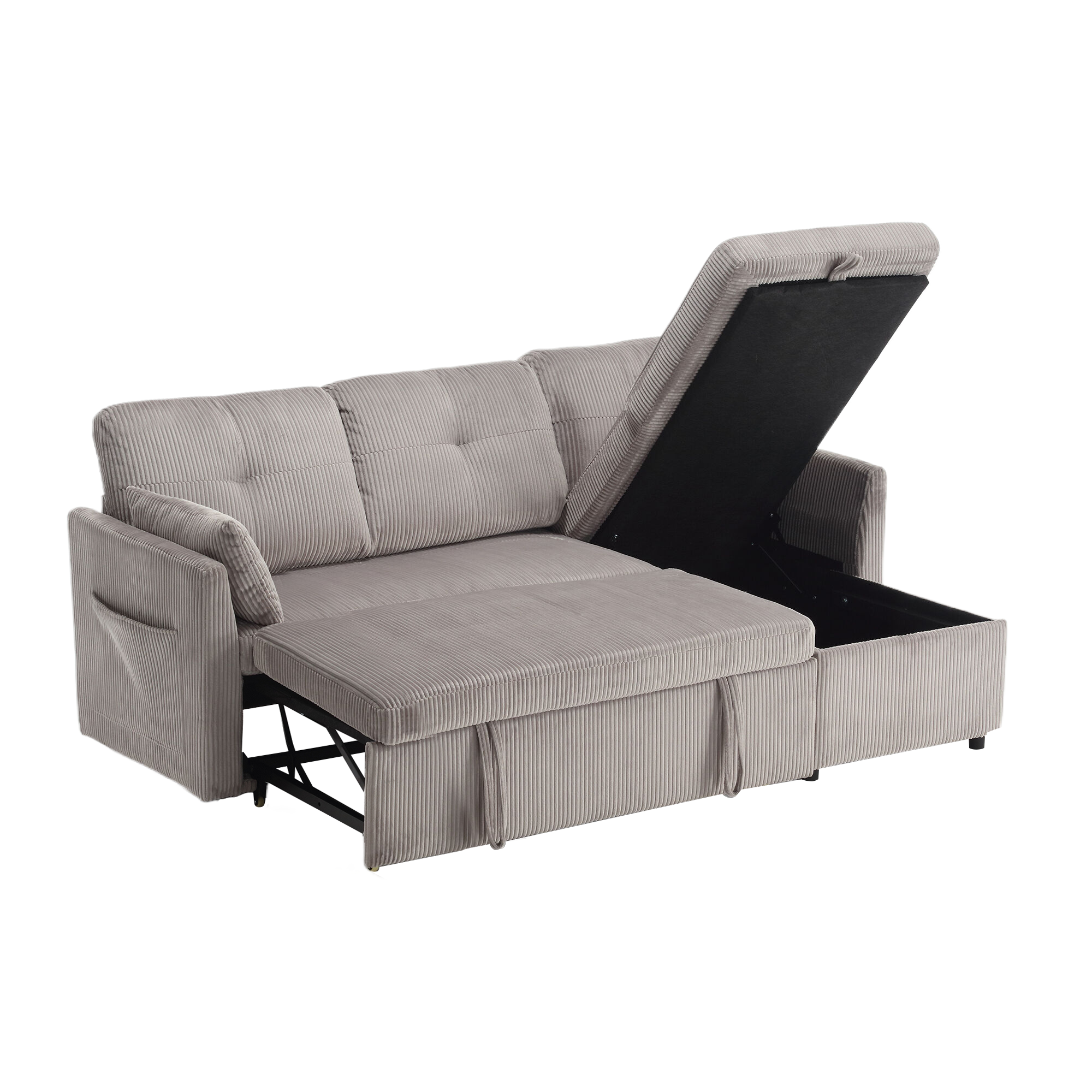 Logidon Modulaire Hoekbank Fluweel Donkergrijs Met Uitschuifbaar Bed