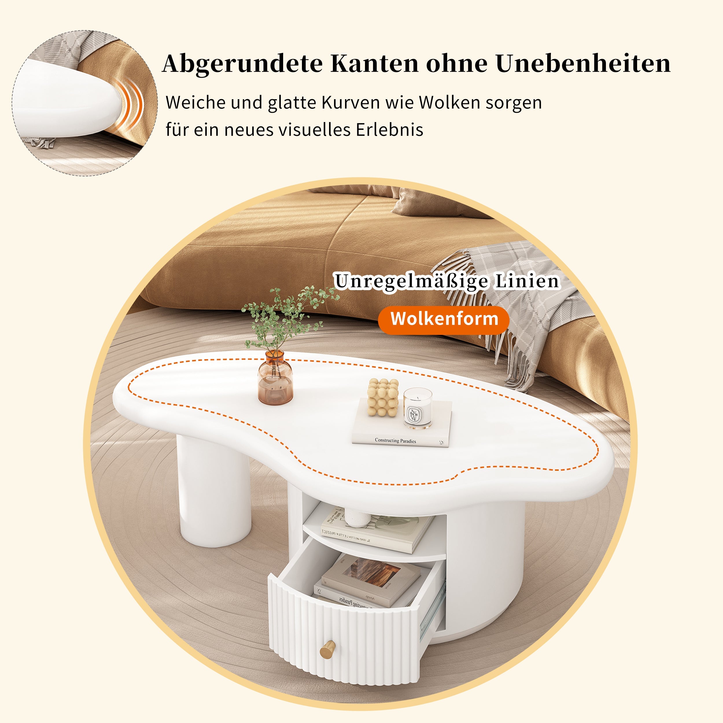 Logidon onregelmatige salontafel in wolkvorm 110x60cm wit