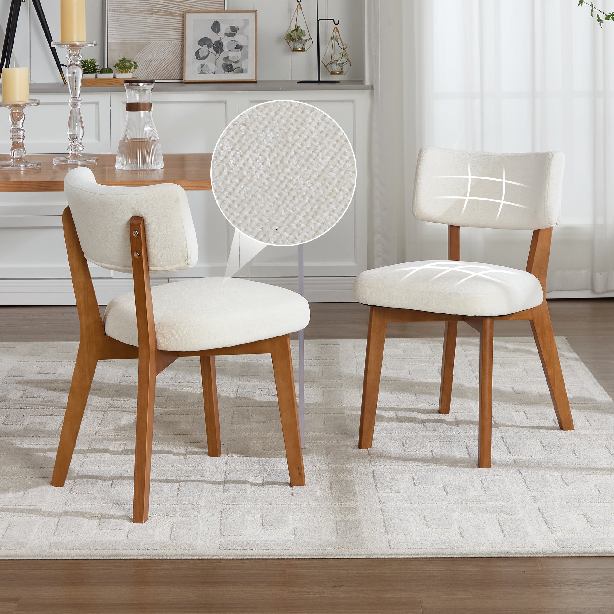 Logidon Set van 2 eetkamerstoelen Modern Retro met massief houten poten Beige