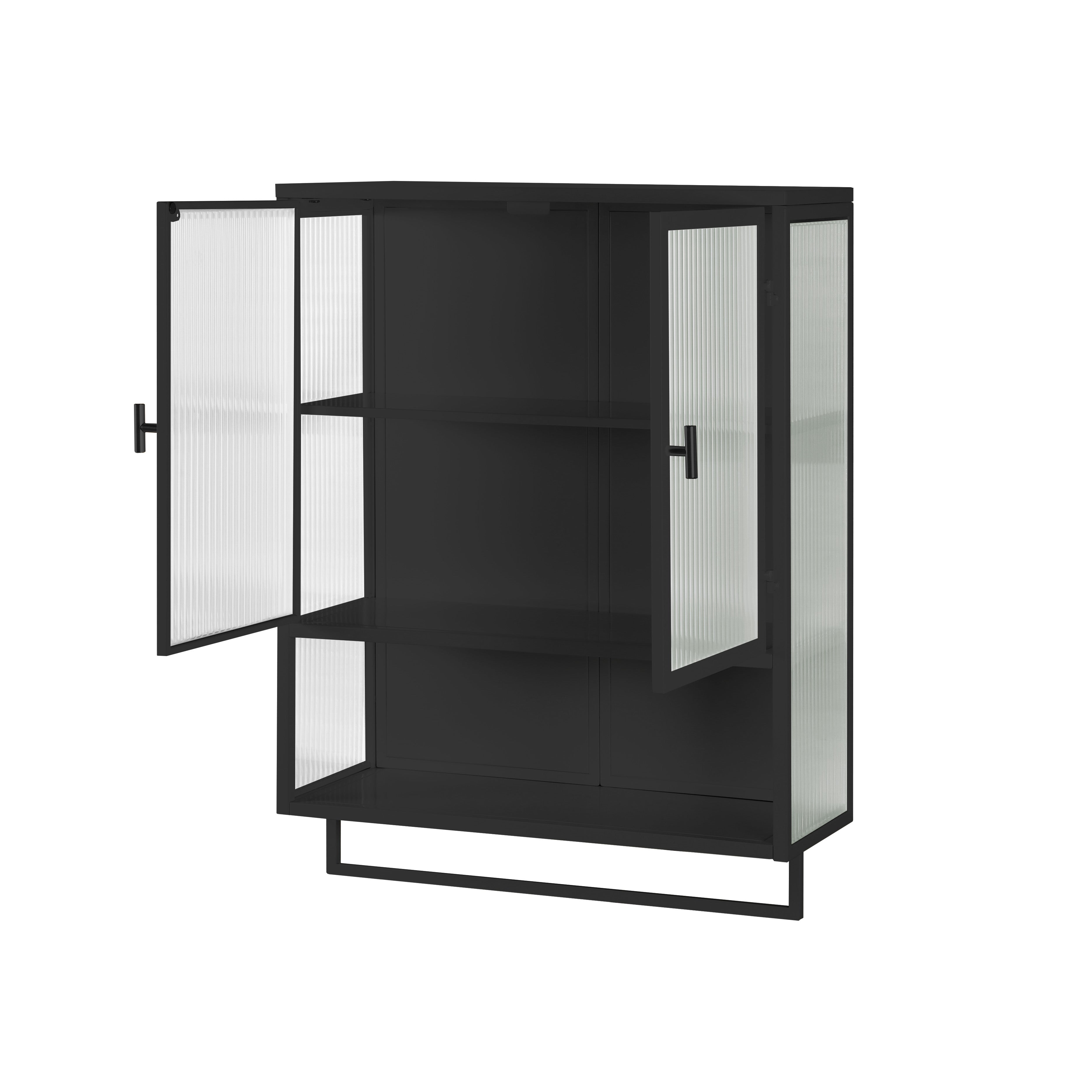 Logidon wandvitrinekast 60 cm glazen deuren tweedeurs met plank zwart