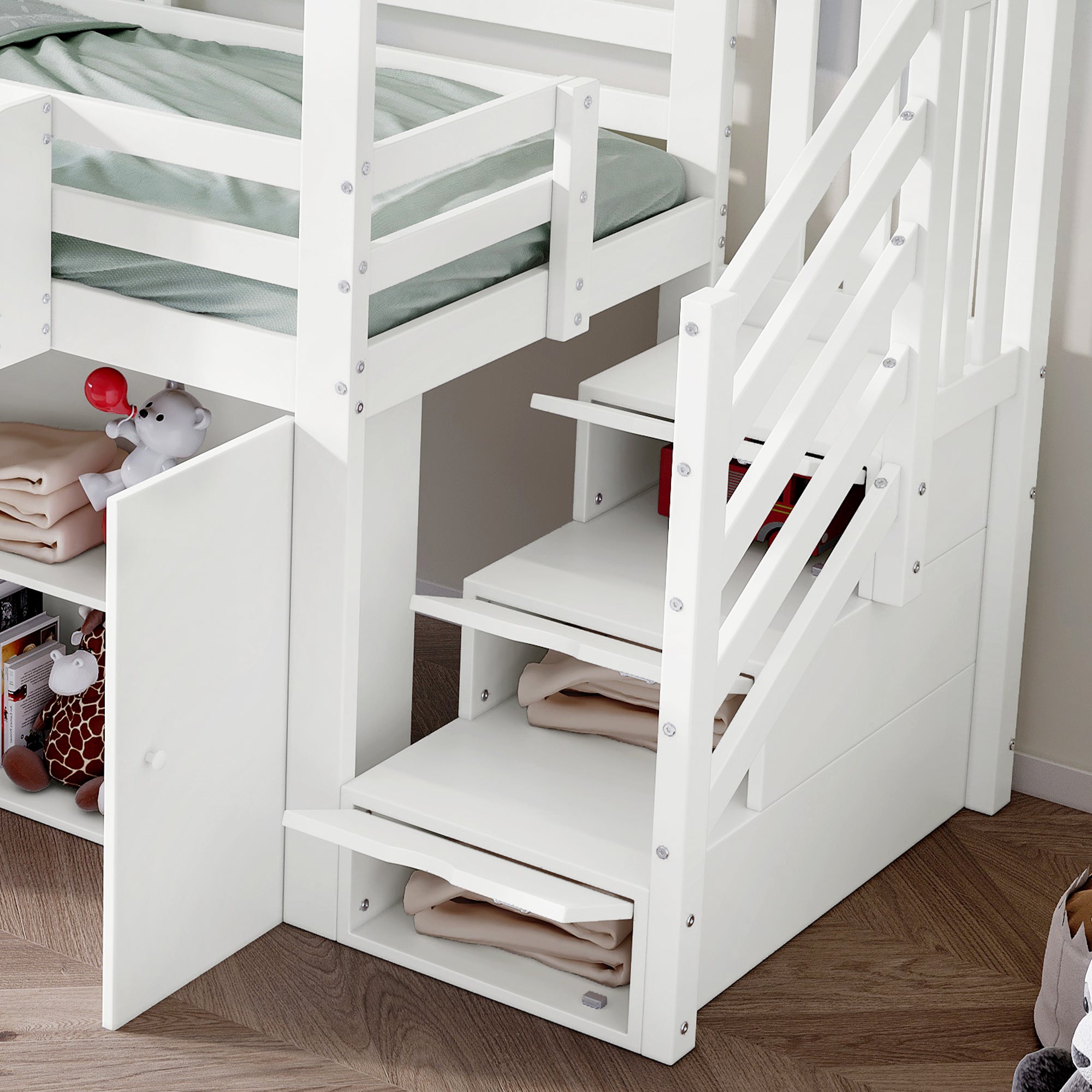 Logidon Kinderstapelbed 90x200 cm witgroen met kledingkast
