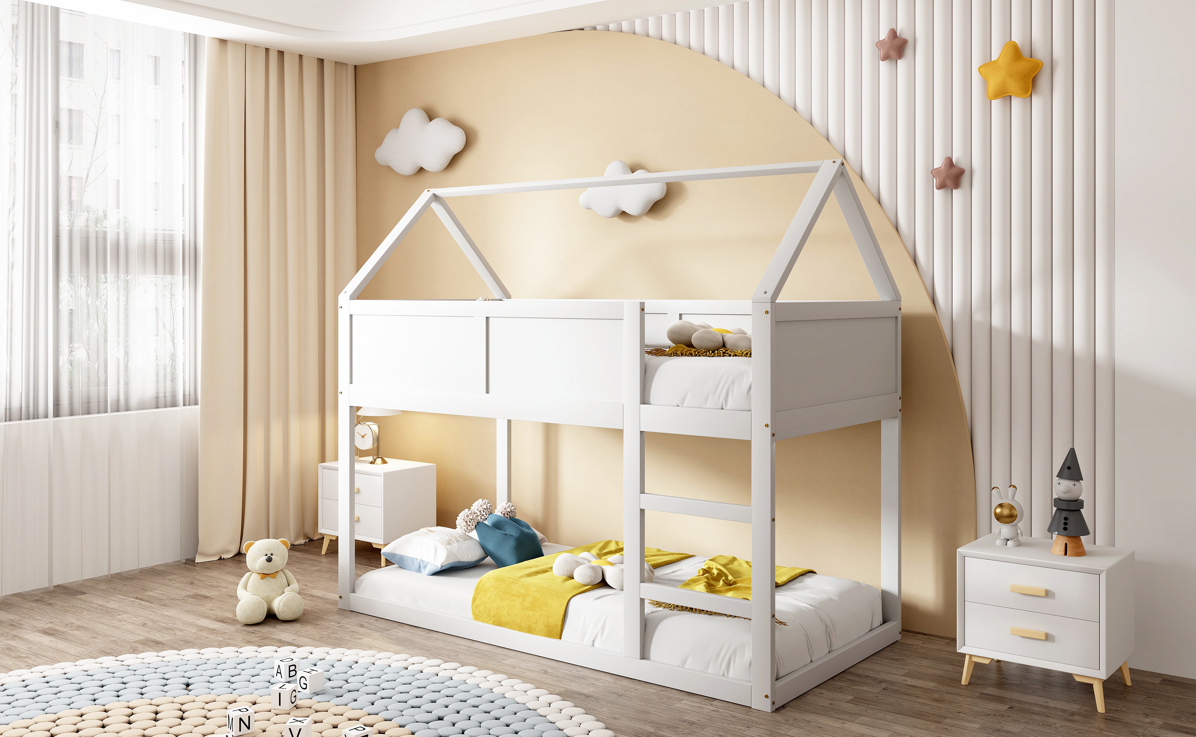 Logidon stapelbed kinderbed 90x200 cm wit met massief houten trap