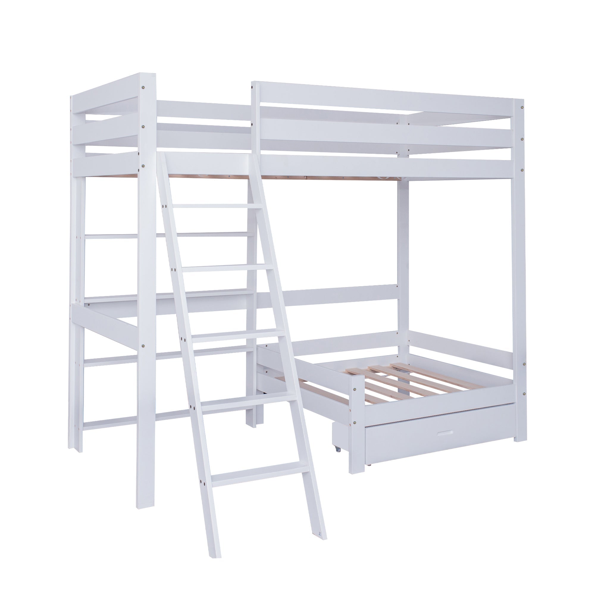 Logidon hoogslaper met bureau - wit kinderbed met lade