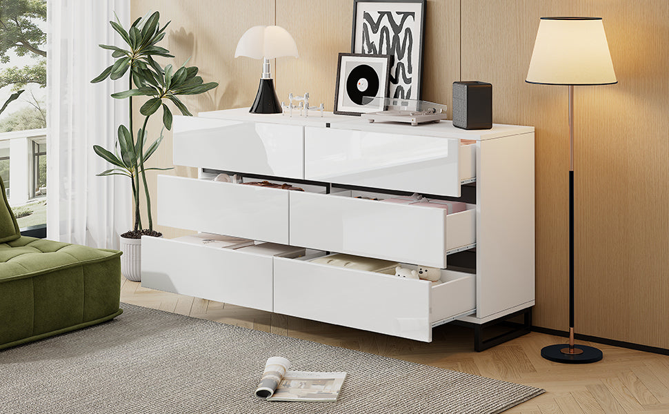 Logidon dressoir 140 cm hoogglans wit zwart met 6 lades