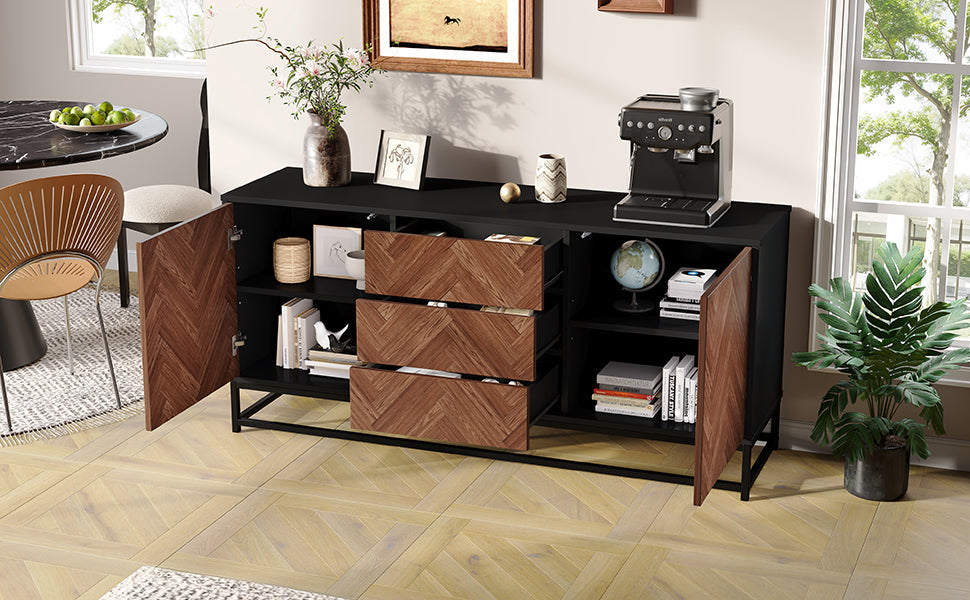 Logidon dressoir 145x40x67 Moderne ladekast 3 laden 2 deuren