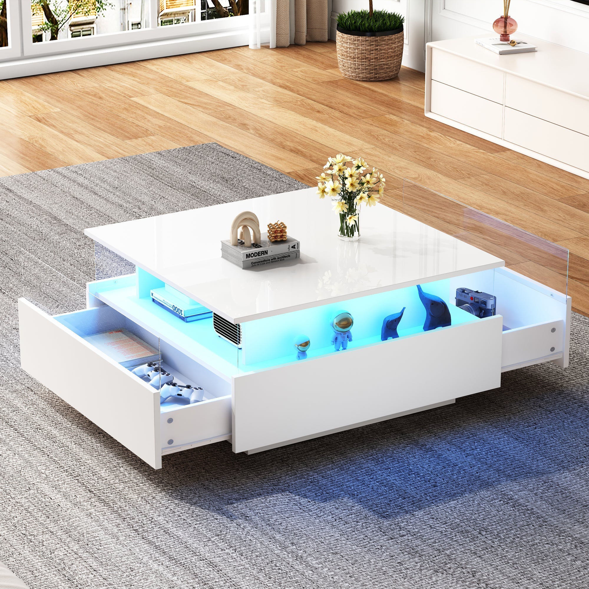 Logidon witte hoogglans salontafel 70x70x41 cm met LED-verlichting
