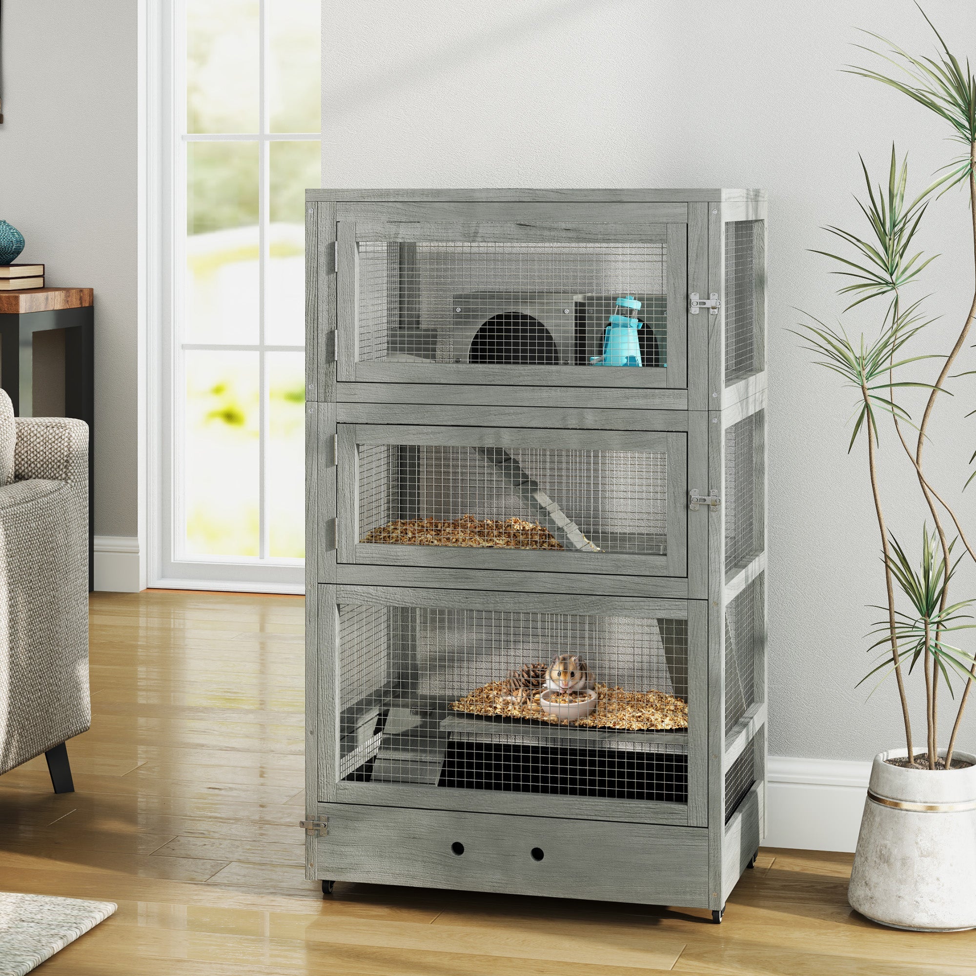 Logidon Dwerghamsterkooi Hout Grijs 65x45x109 cm met slot