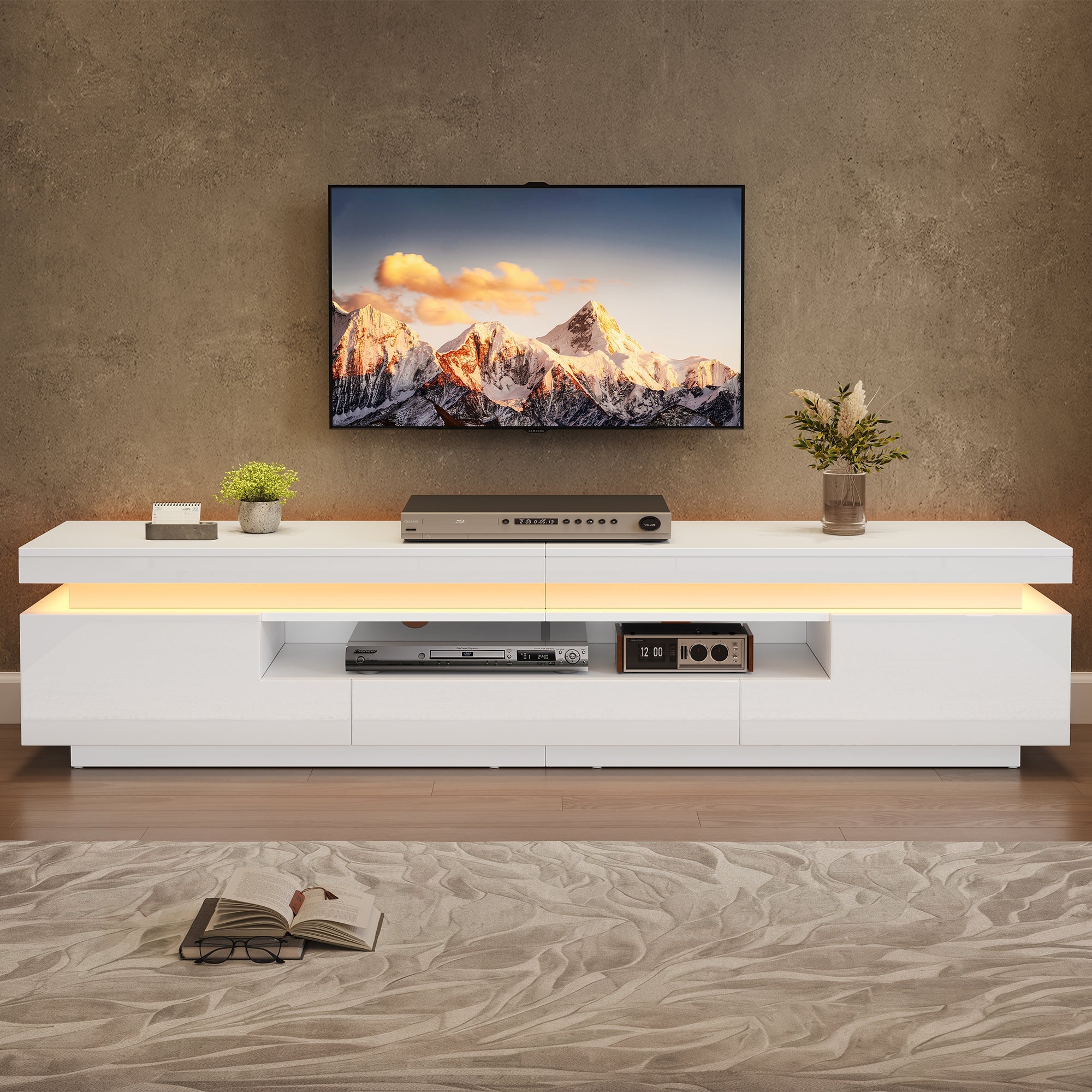 Logidon wit hoogglans LED lowboard 175x38x45 cm met 2 kasten