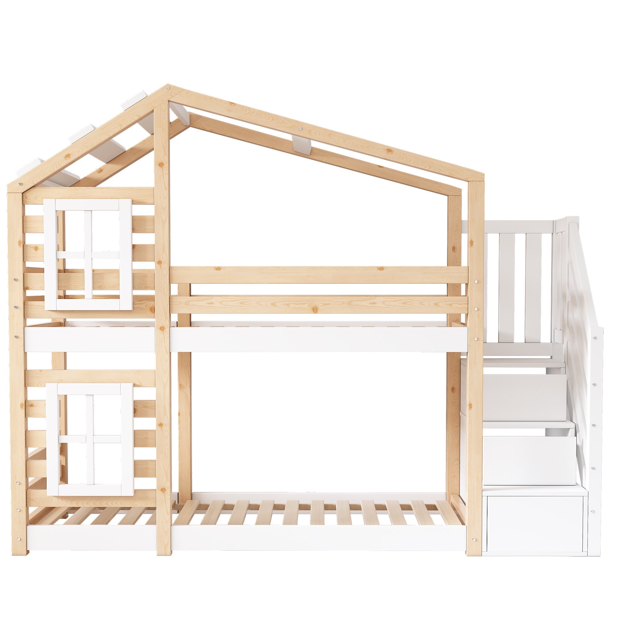 Logidon stapelbed boomhut 90x200 cm - naturel wit, 2 lattenbodems