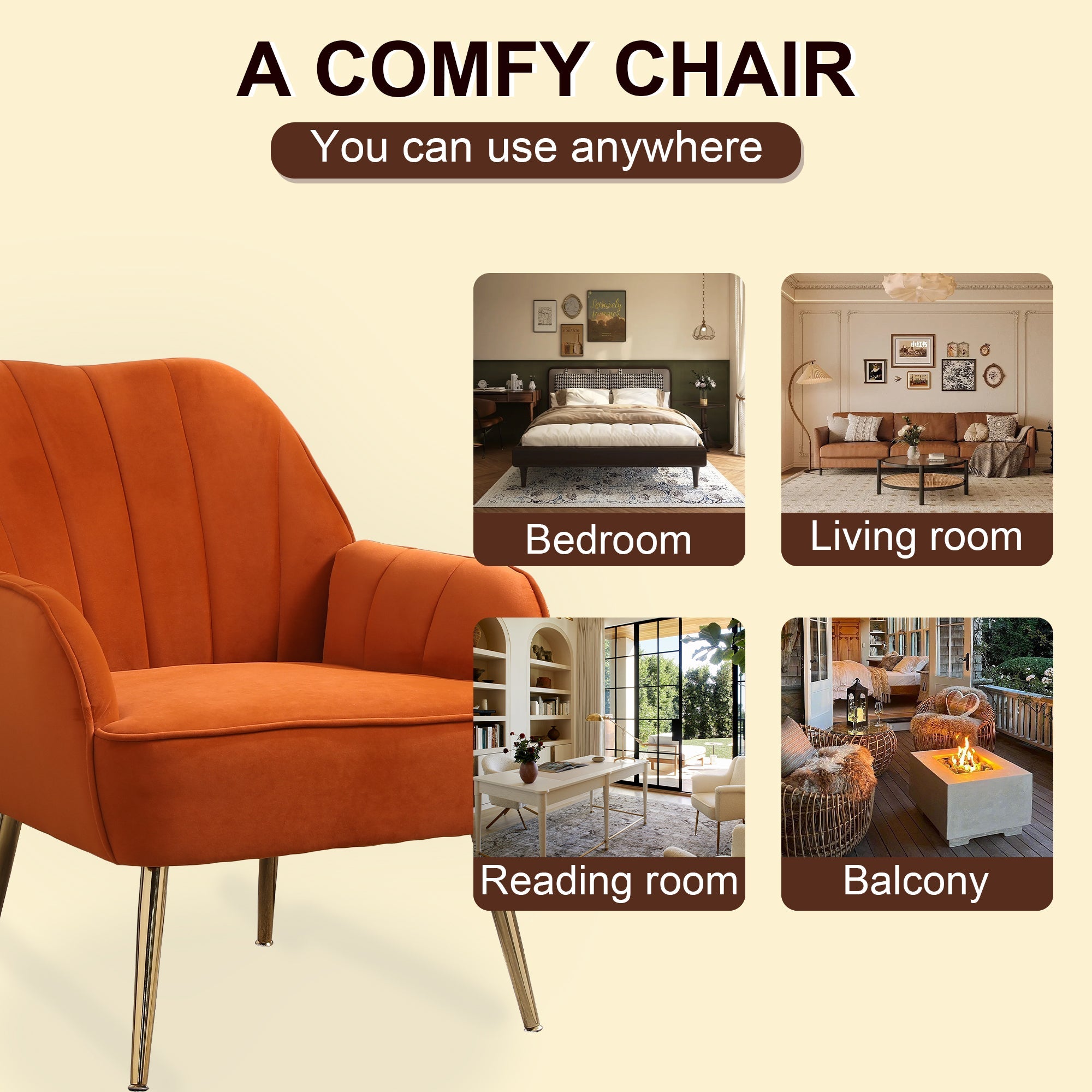 Logidon Velvet Lounge Chair Oranje Moderne Retrostijl