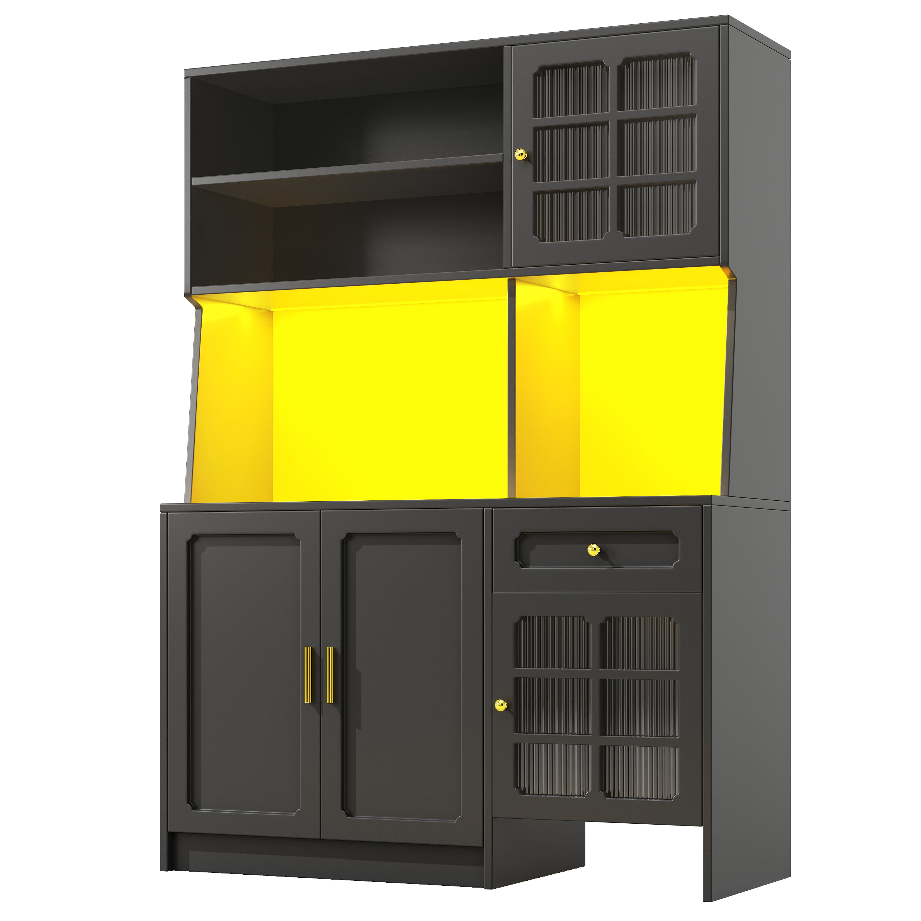 Logidon keukenkast 130x45x180 cm met glazen deuren en LED zwart