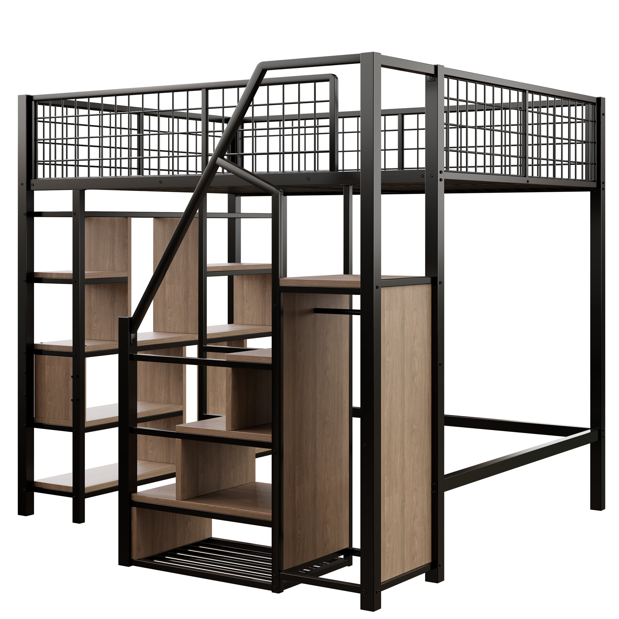 Logidon hoogslaper 140x200 cm metaal zwart met opbergruimte trap