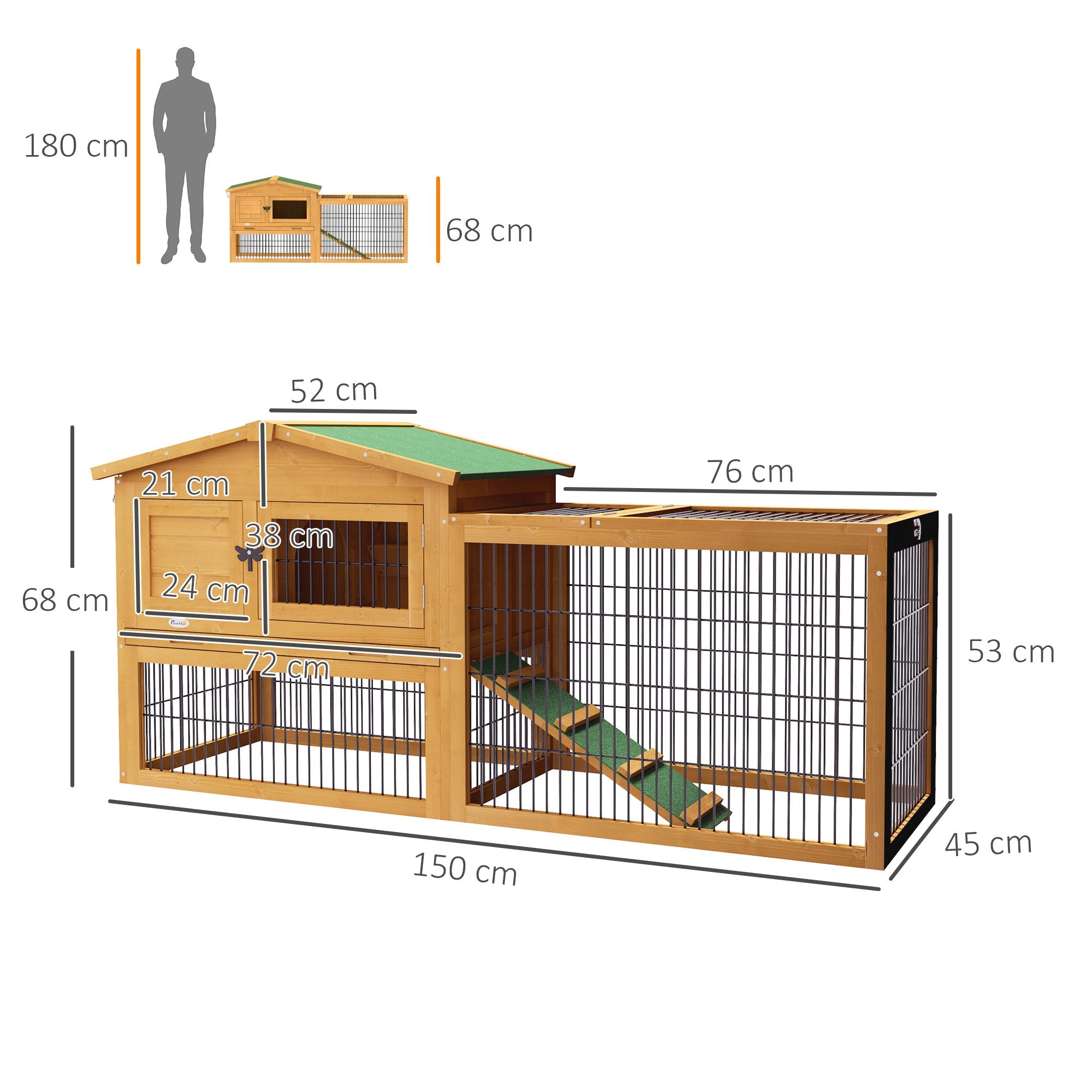 Logidon konijnenhok geel 2-laags houten wintervast 150x52x68 cm