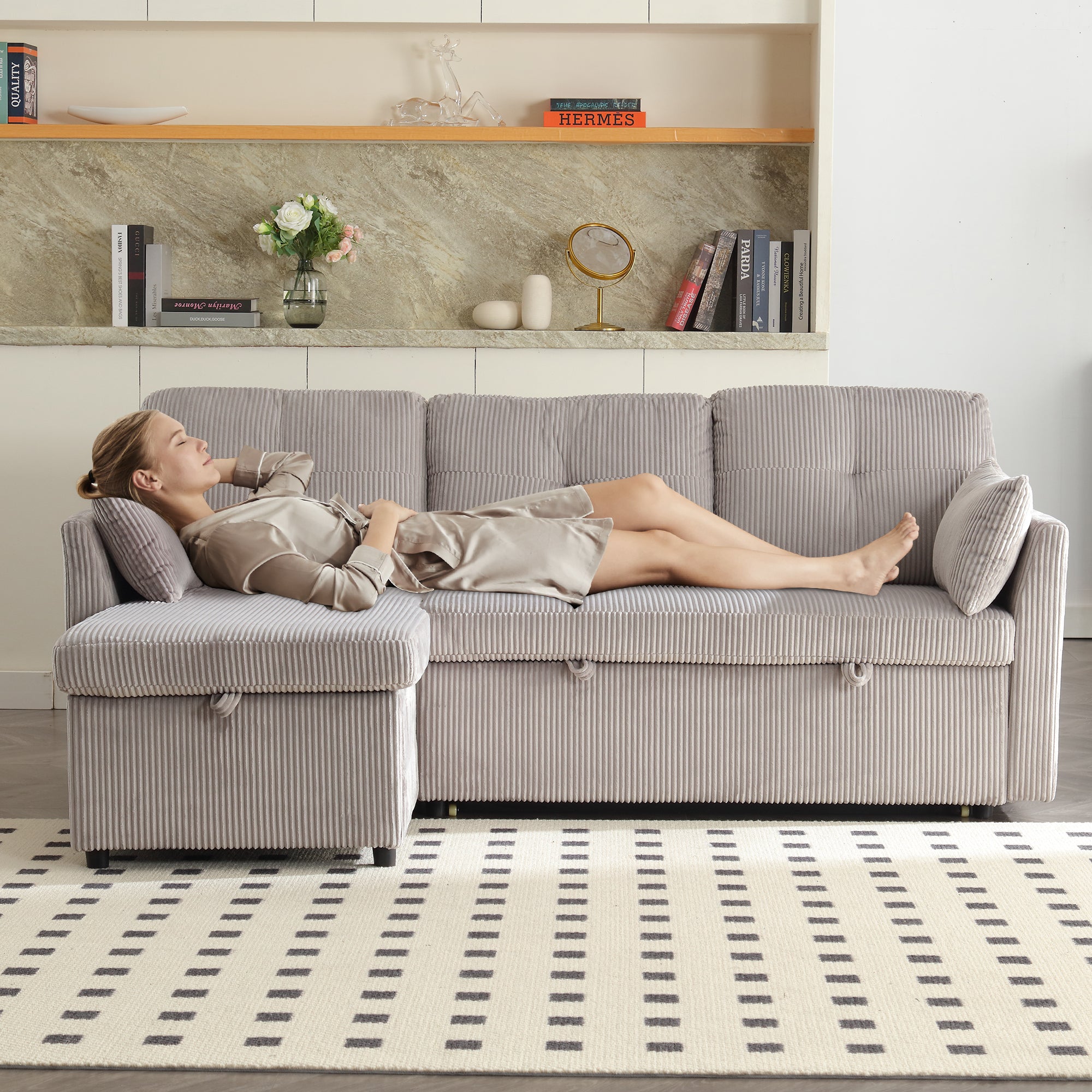 Logidon Modulaire Hoekbank Fluweel Donkergrijs Met Uitschuifbaar Bed