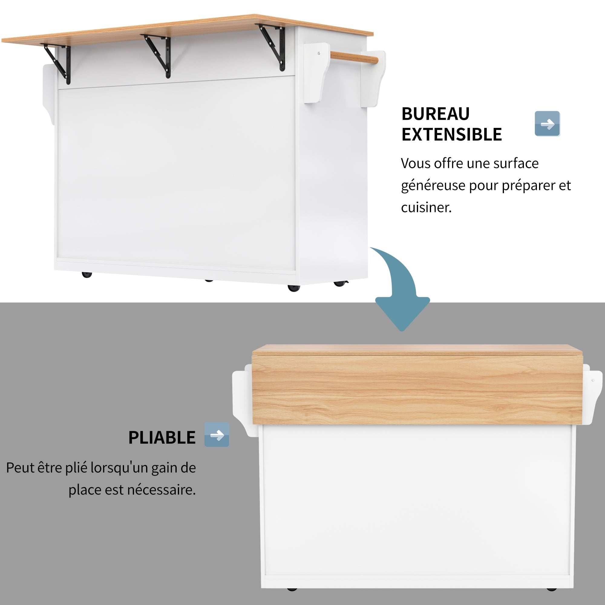 Logidon serving trolley with folding table top white 120x71x91 cm