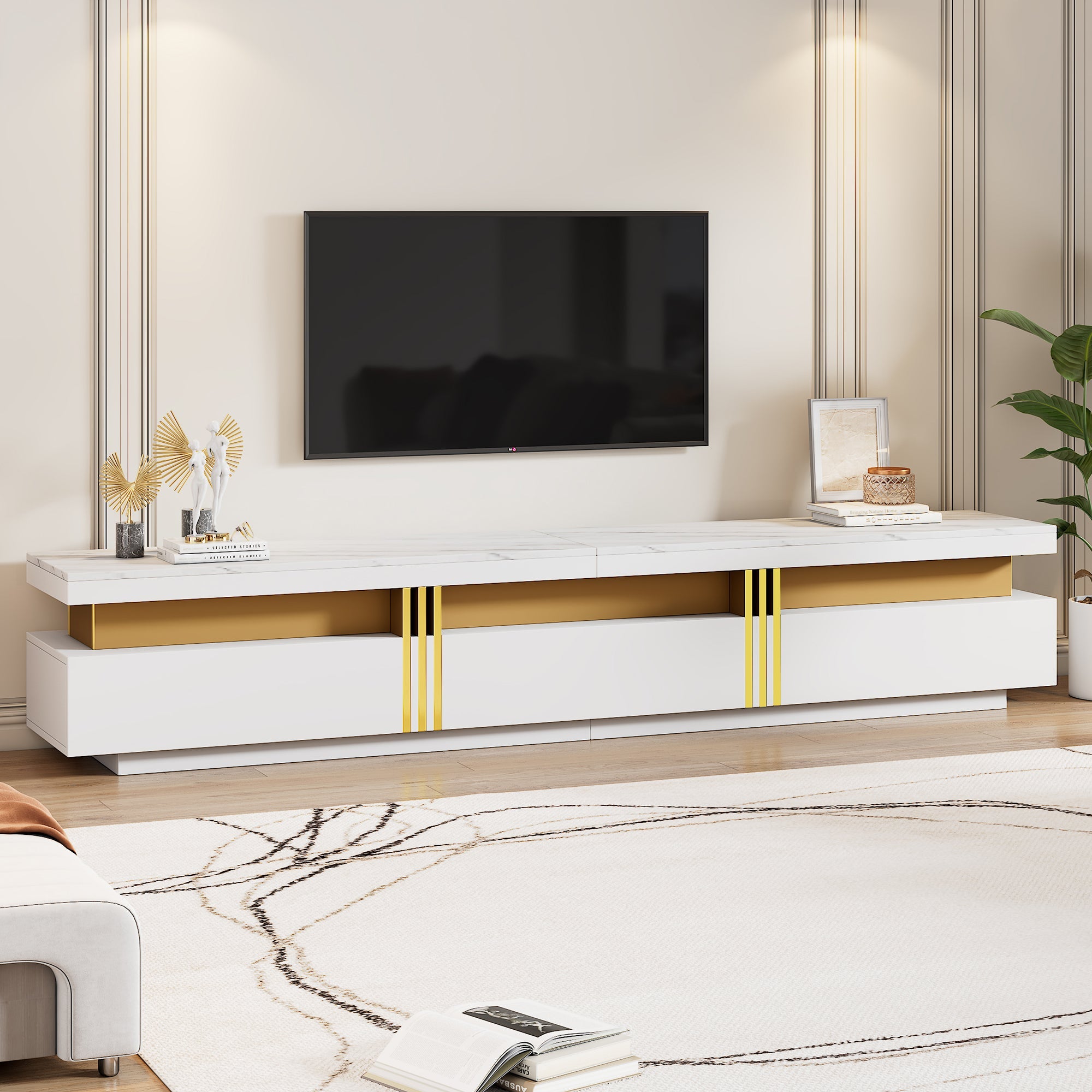 Logidon TV wandkastenset wit goud strepen multifunctioneel