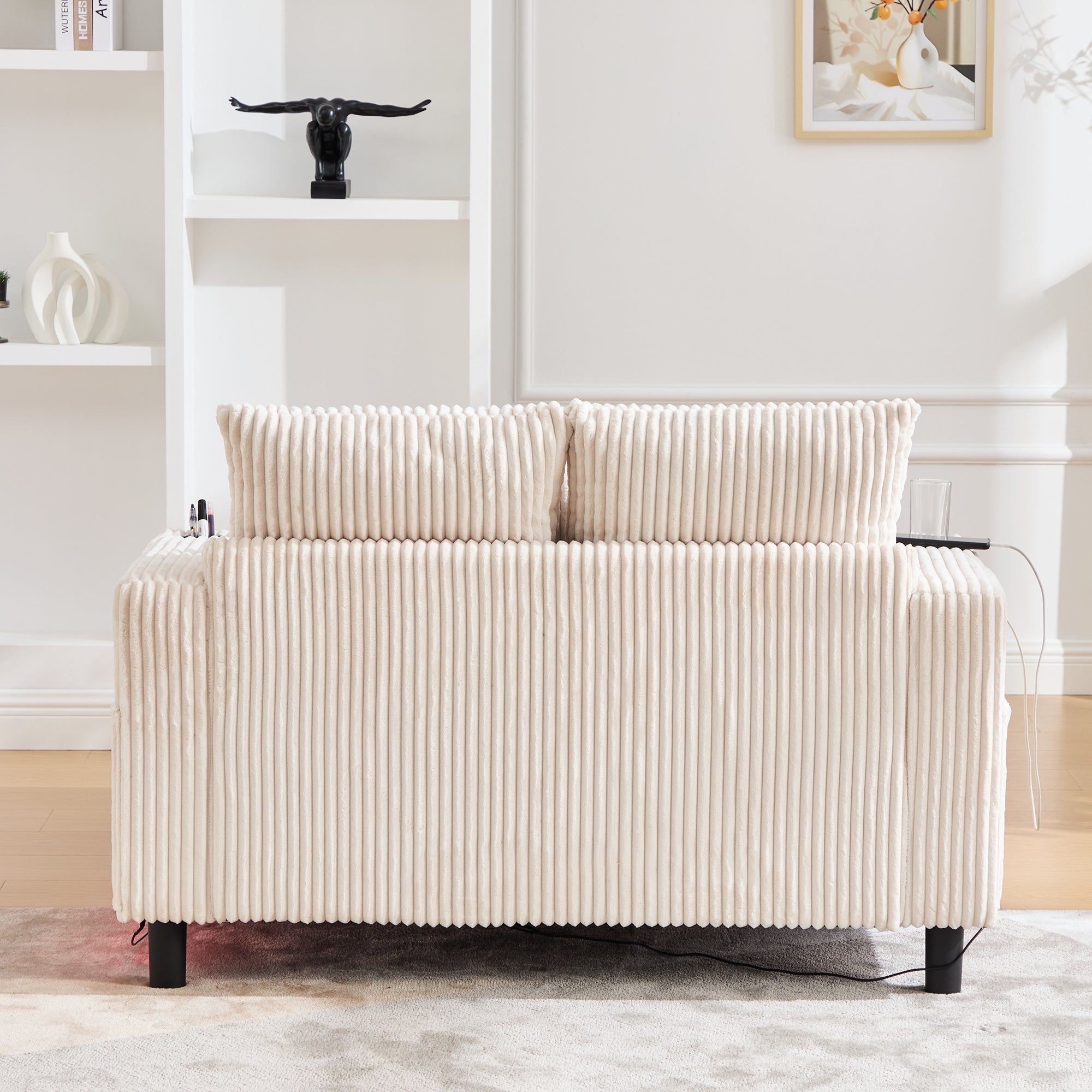 Logidon Chaise Longue Ligstoel Beige Fluweel Met USB LED-verlichting