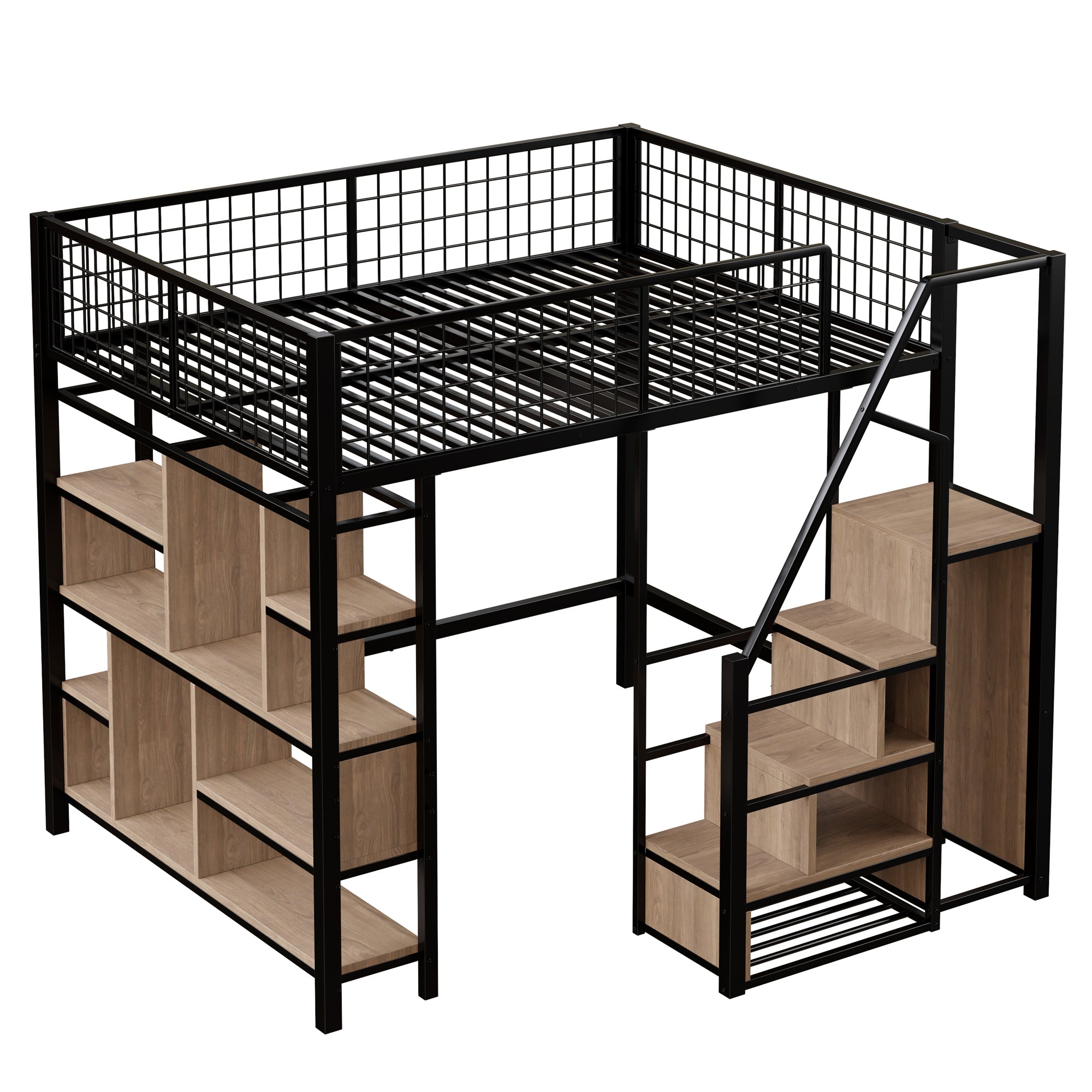 Logidon hoogslaper 140x200 cm metaal zwart met opbergruimte trap
