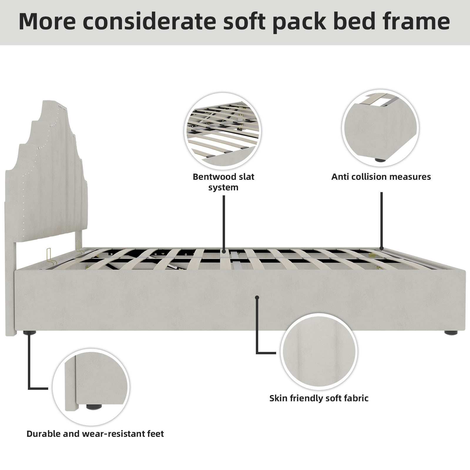 Logidon 160x200 cm stoffen bed beige hoofdbord met hydrauliek