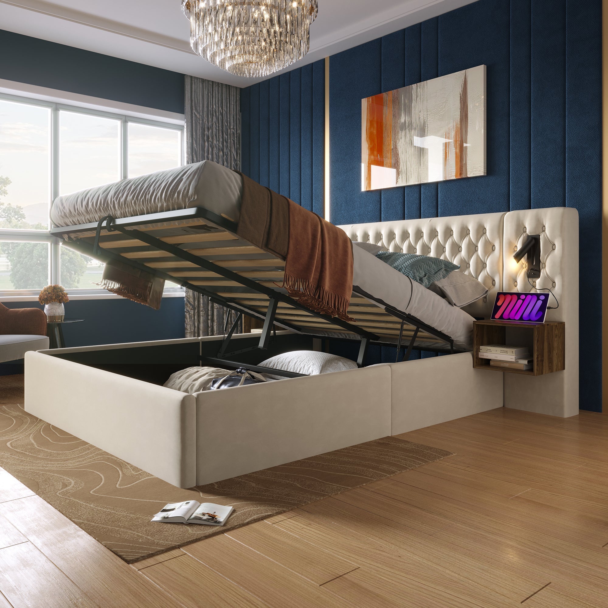 Logidon bedsysteem beige 160x200 cm hydraulisch opbergmatras