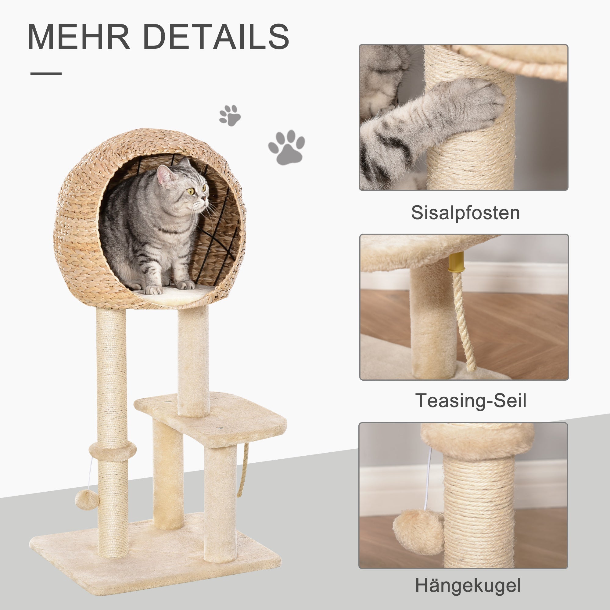Logidon krabpaal kattengrot 100 cm beige kattenspeelbal