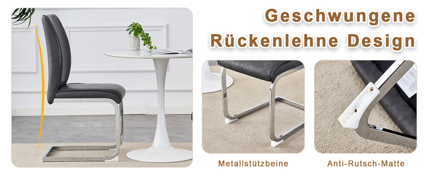Logidon Dining Table Chair Set Gray Faux Leather With Horseskin Texture