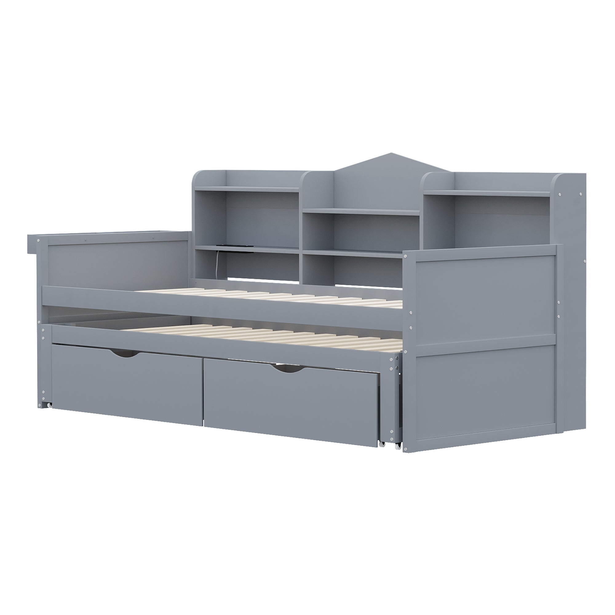 Logidon slaapbank 90x200 grijs met uitschuifbaar bed 90x190 USB